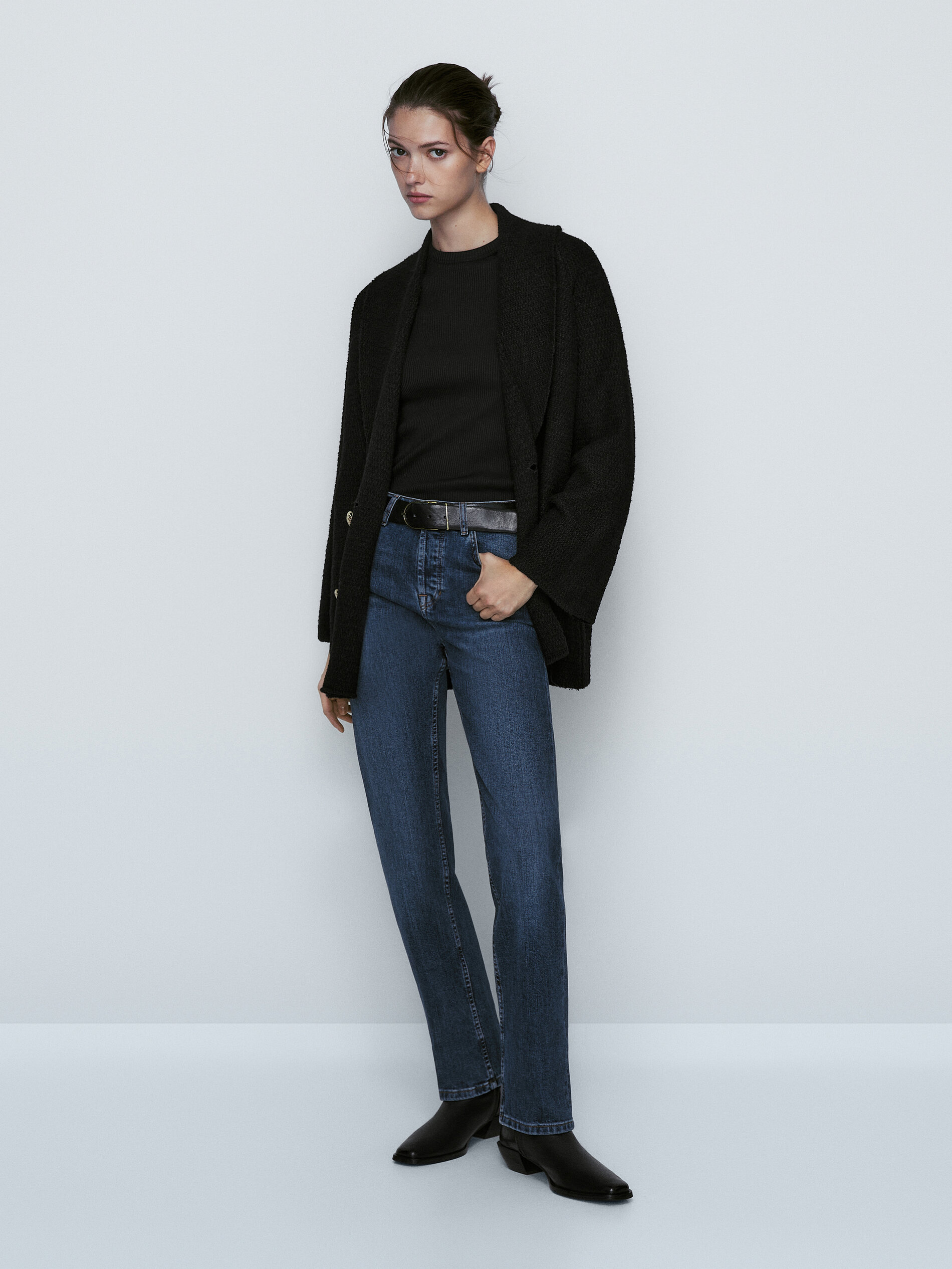 Cárdigan cruzado textura botones - NEGRO