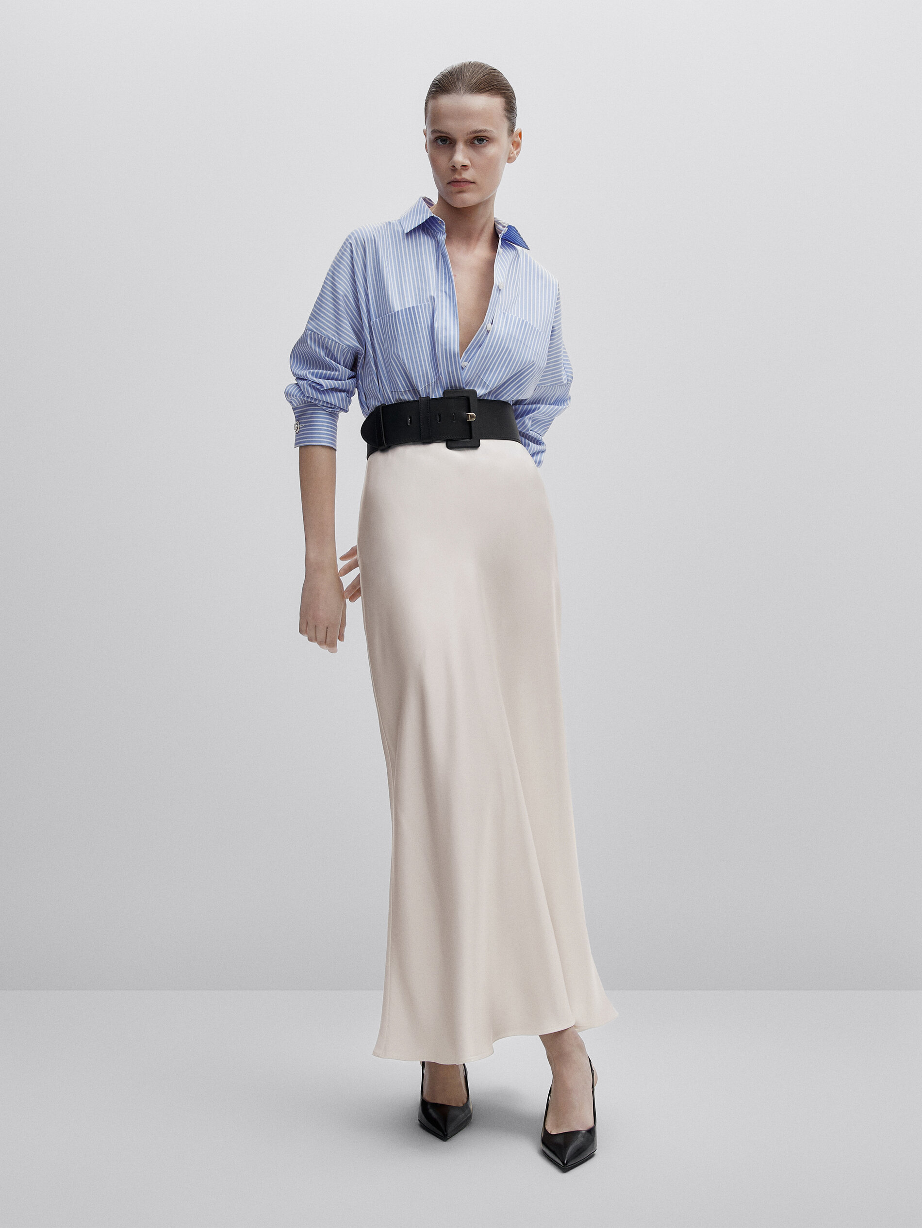 Camisa rayas popelín botón joya -Studio - AZUL