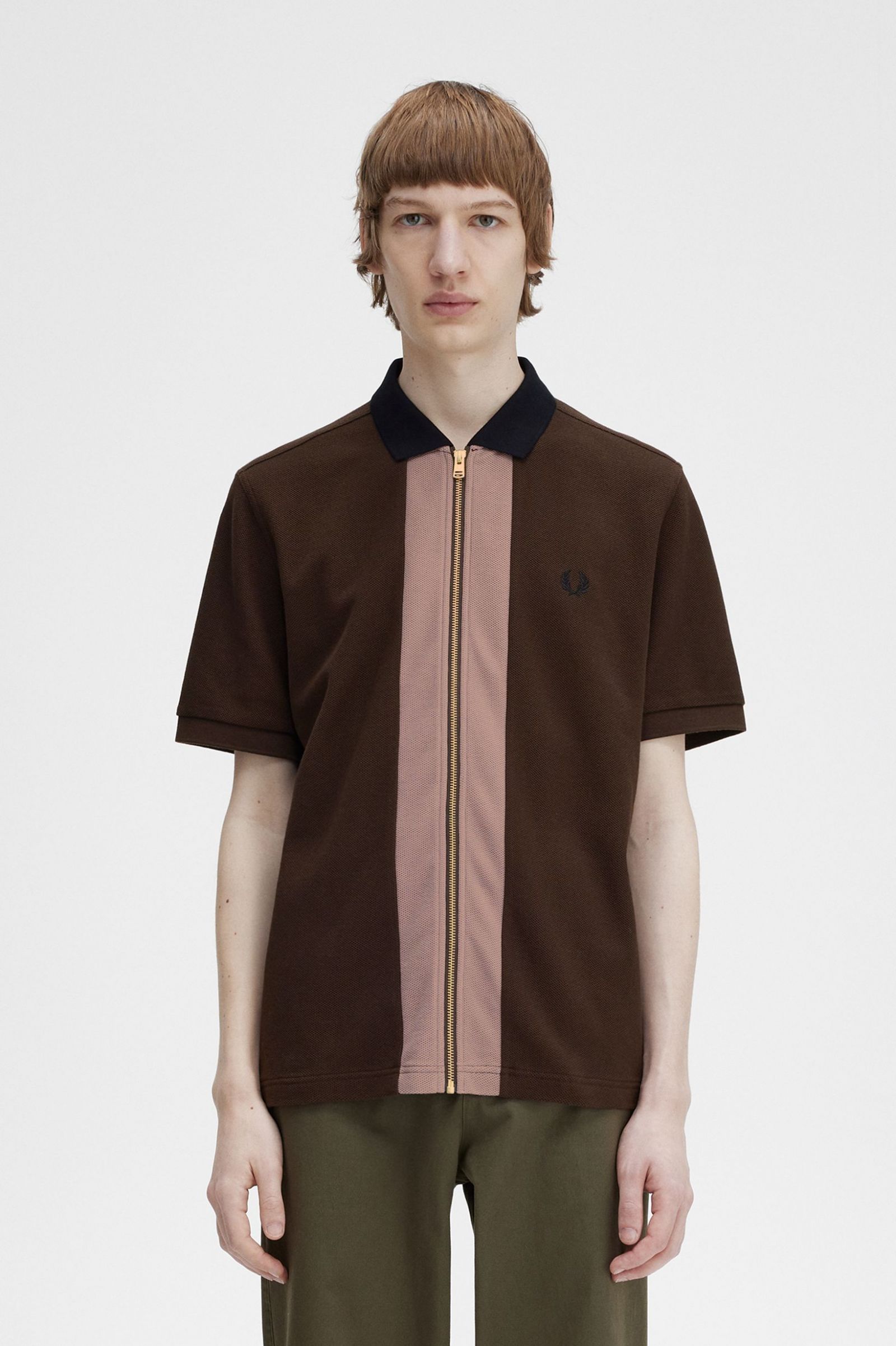 Zip Through Polo Shirt Burnt Tobacco