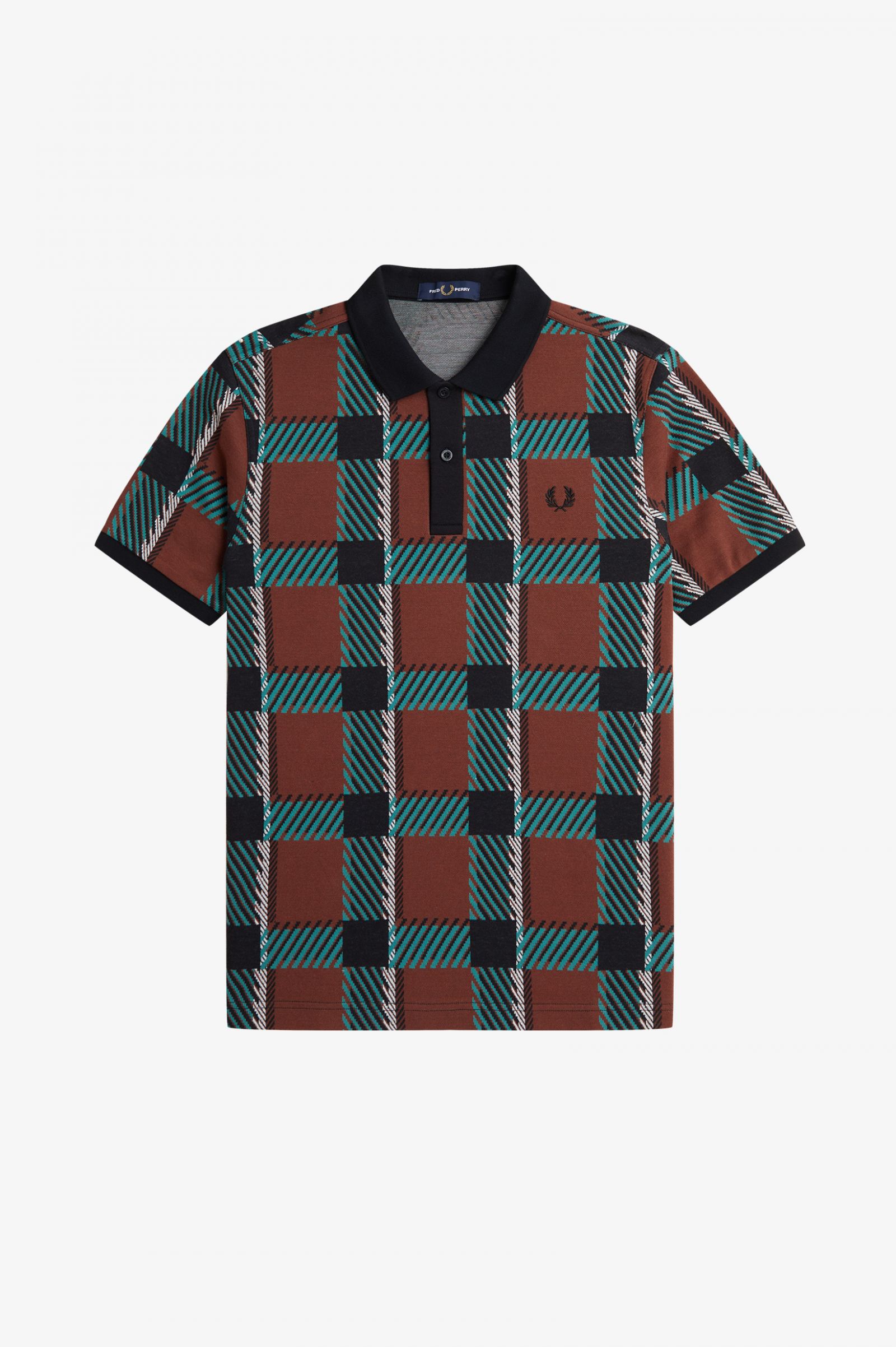 Glitch Tartan Polo Shirt Whisky Brown