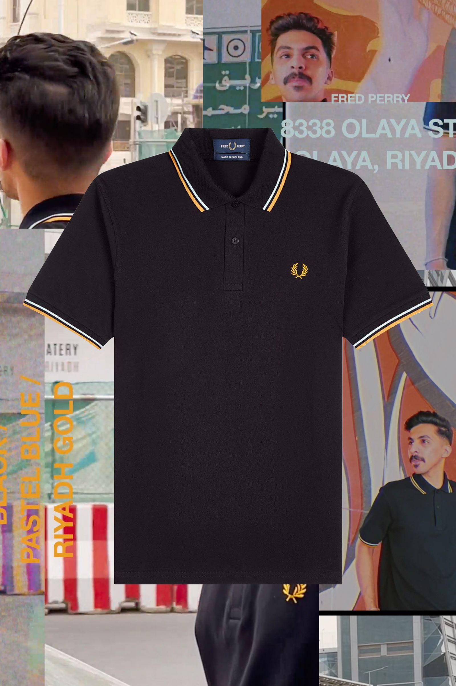 The Fred Perry ShirtM12 Black / Pastel Blue / Riyadh Gold