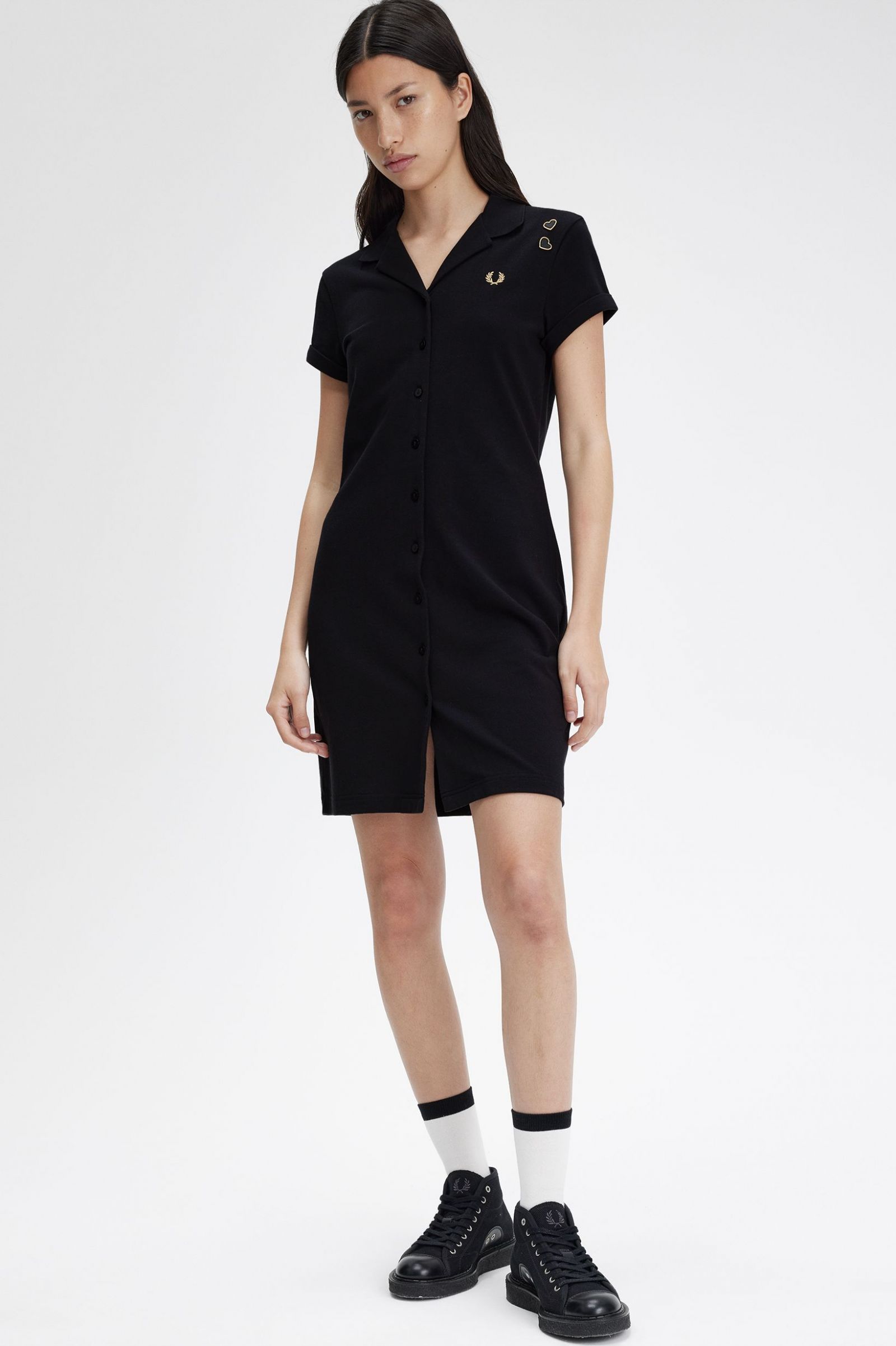 Amy Winehouse FoundationButton Through Pique Shirt Dress Black