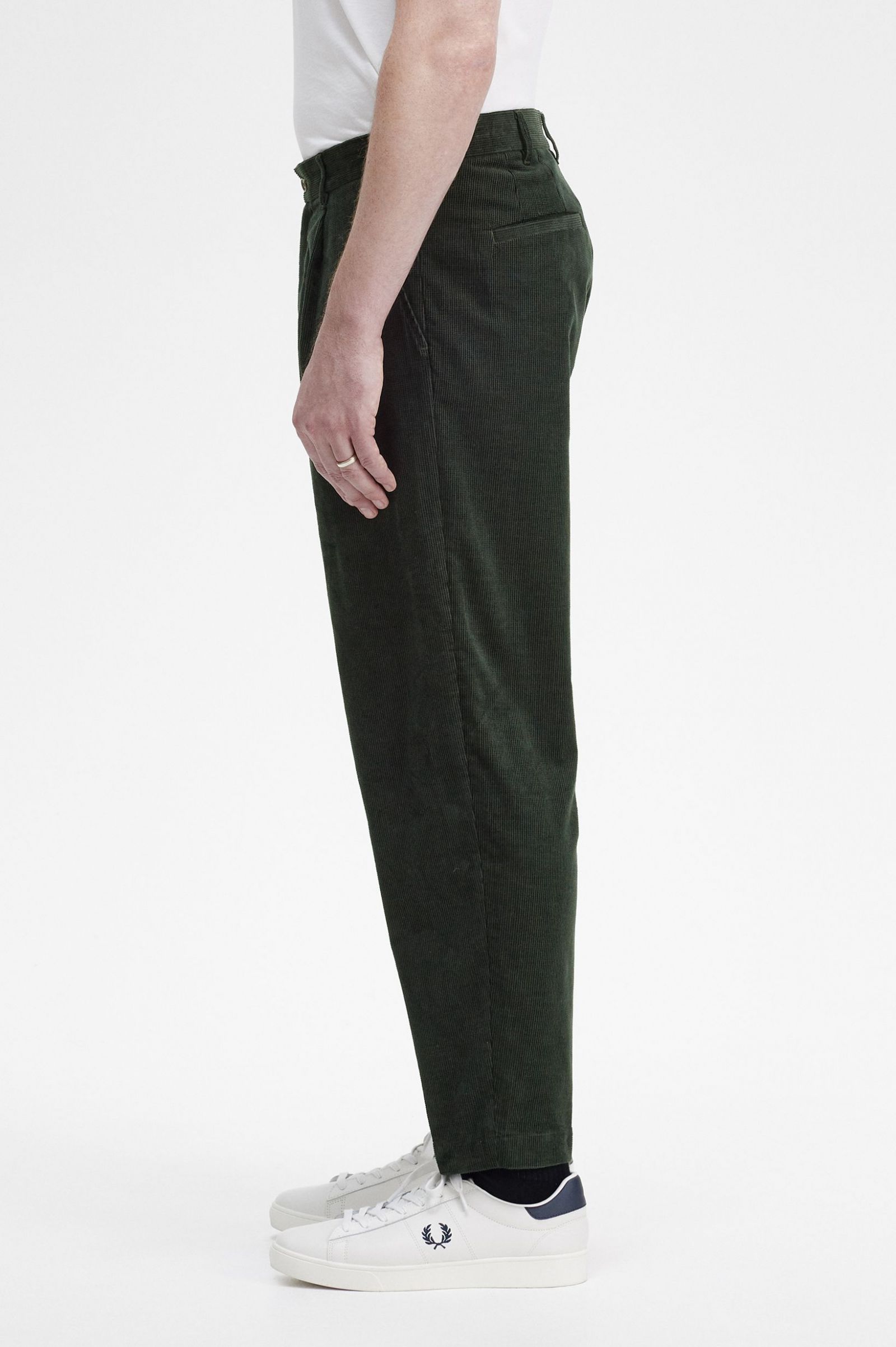 Waffle Cord Tapered Trousers Night Green