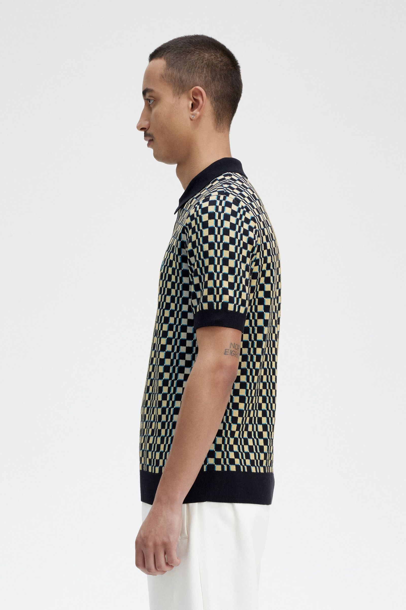 Glitch Chequerboard Knitted Shirt Light Oyster / Black