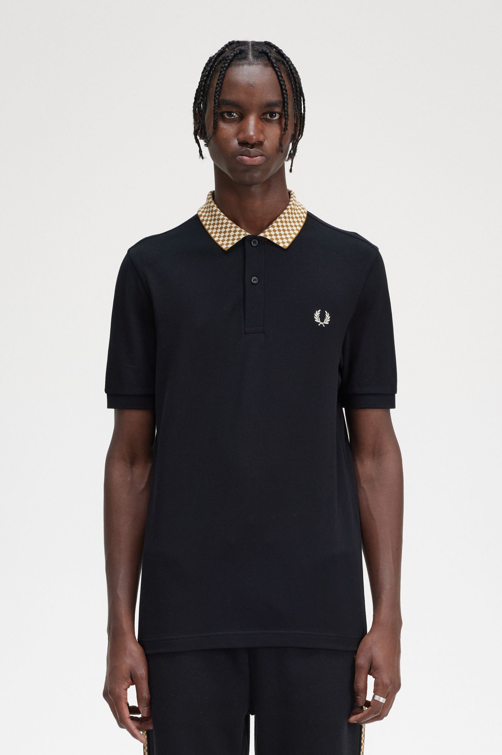 Chequerboard Collar Polo Shirt Black