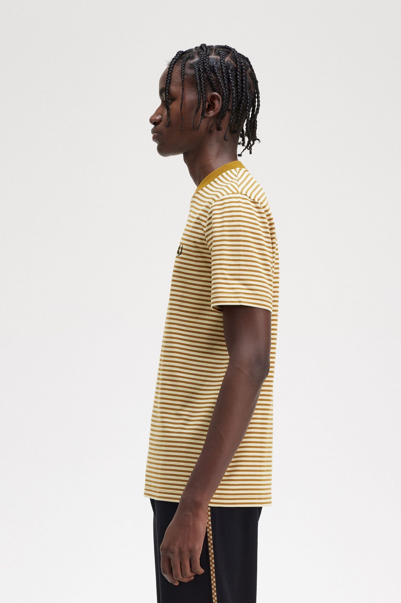 Fine Stripe Heavyweight T-Shirt Oatmeal / Dark Caramel