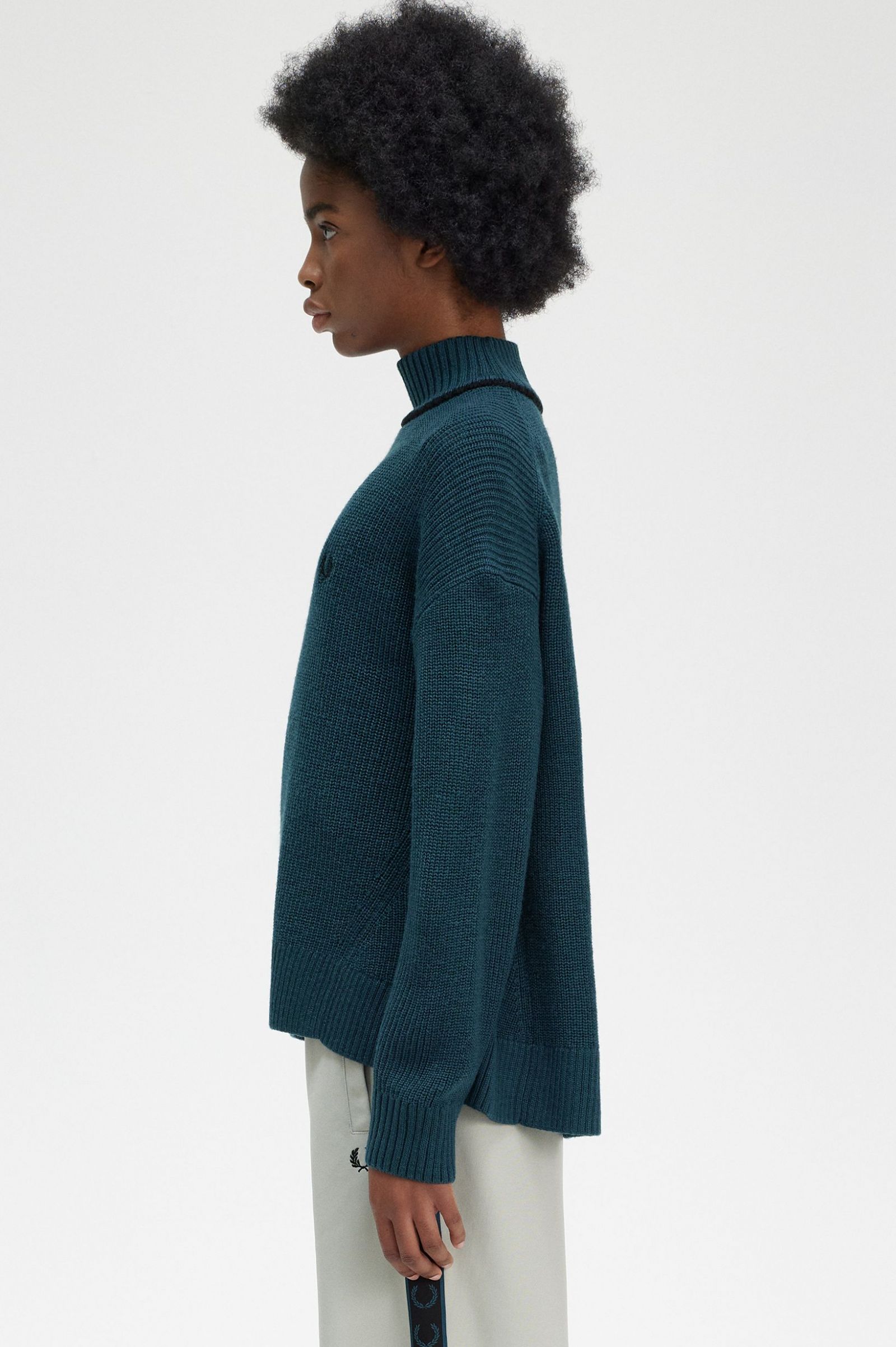 Fishtail Hem Mock Neck Jumper Petrol Blue
