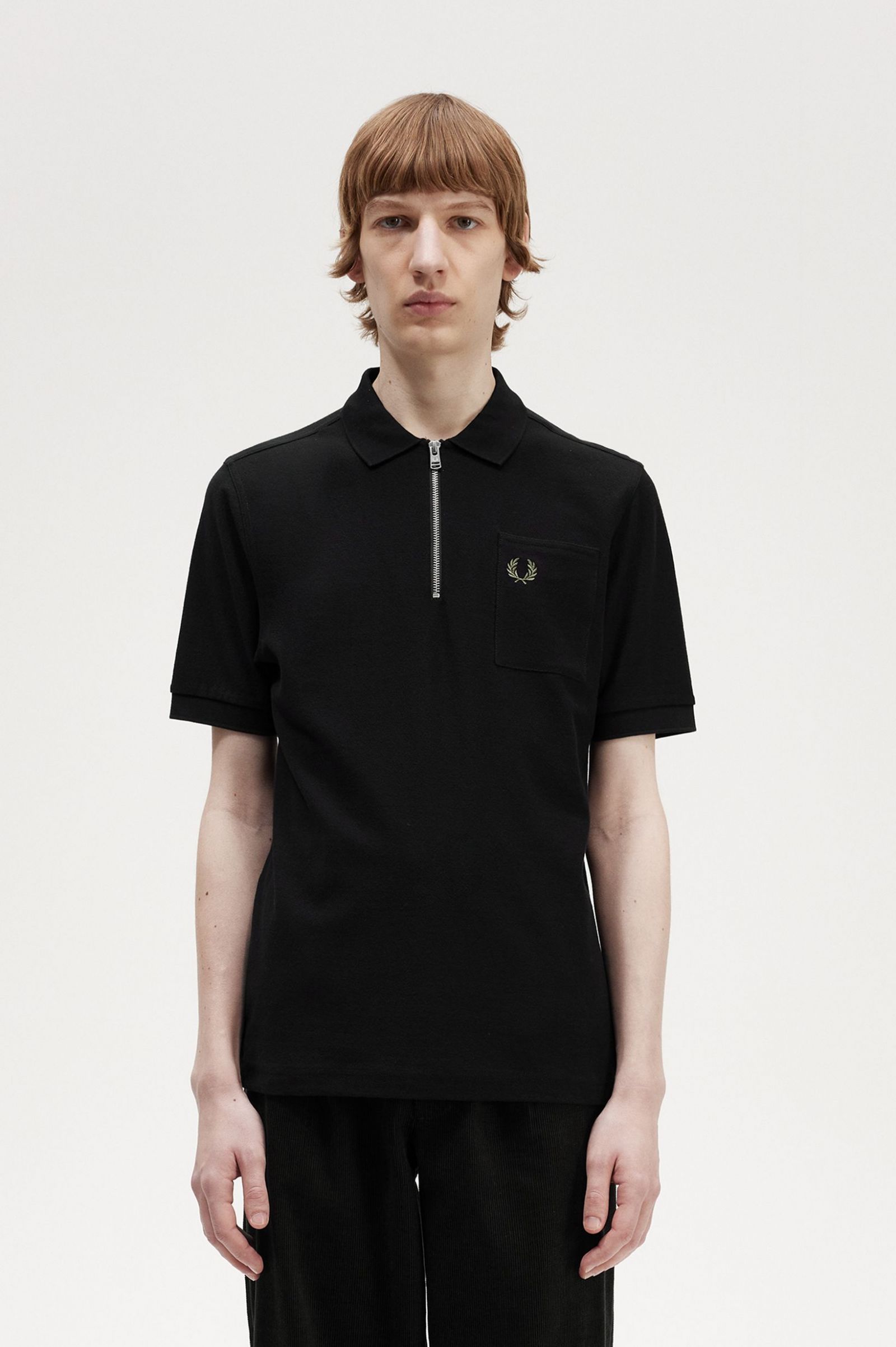 Textured Zip Neck Polo Shirt Black
