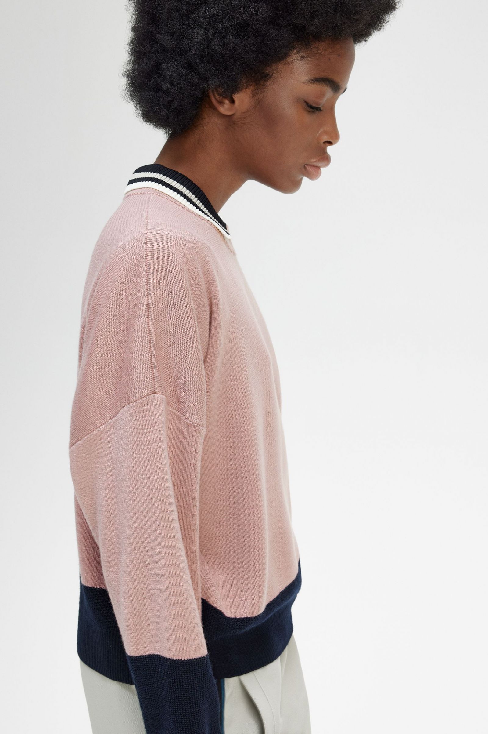 Colour Block Jumper Dusty Rose Pink