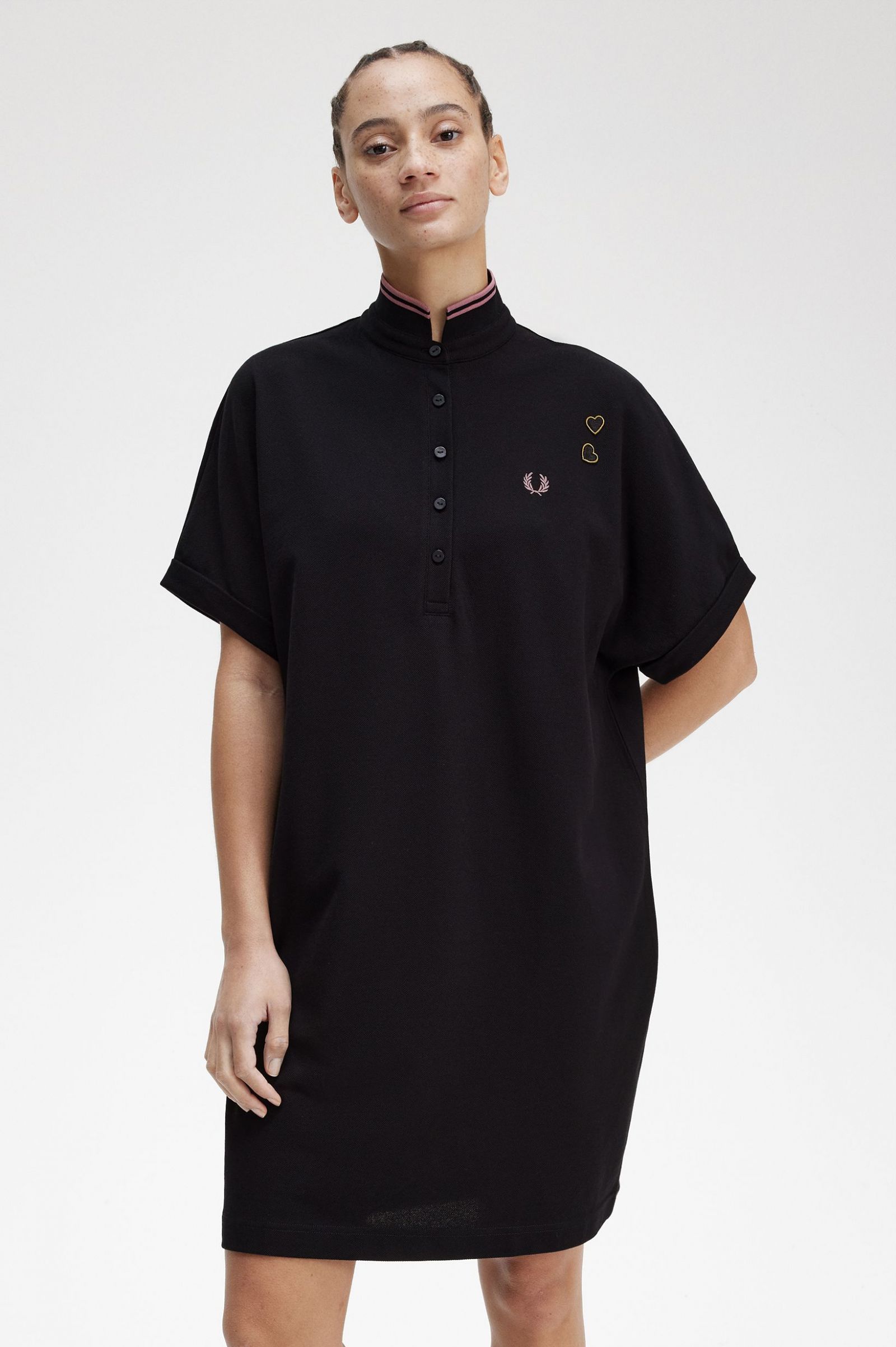 Amy Winehouse FoundationTipped Piqué Shirt Dress Black