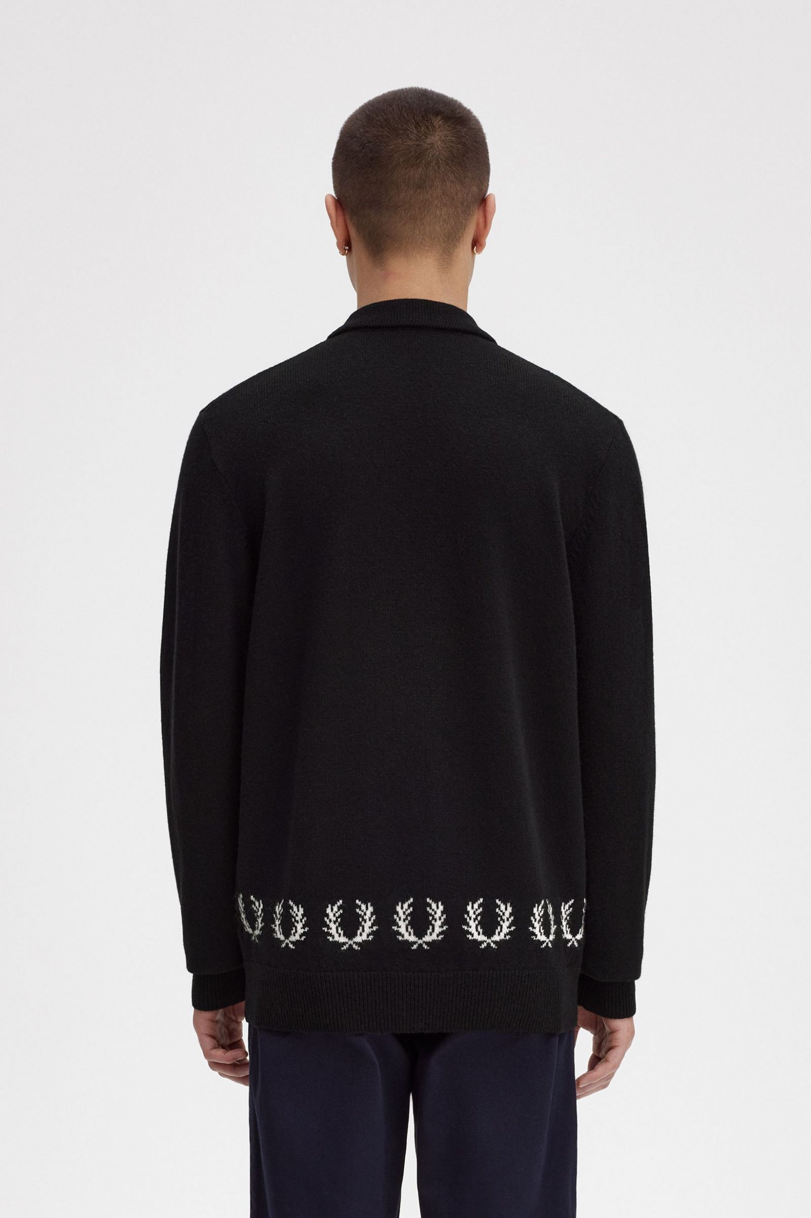 Laurel Wreath Trim Knitted Shirt Black