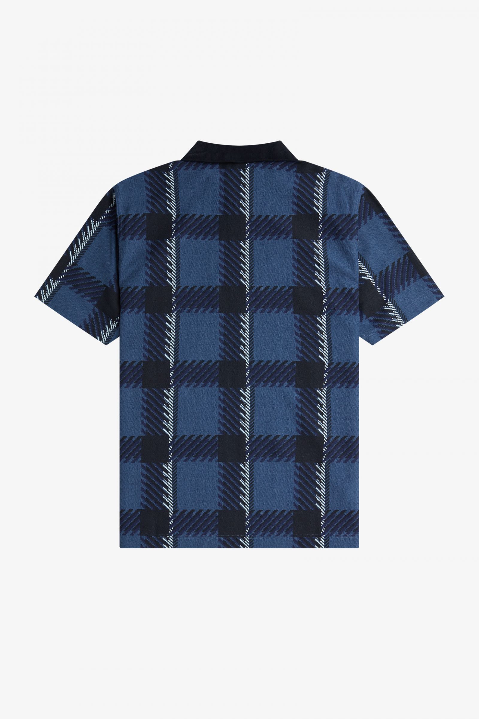 Glitch Tartan Zip Neck Polo Shirt Midnight Blue