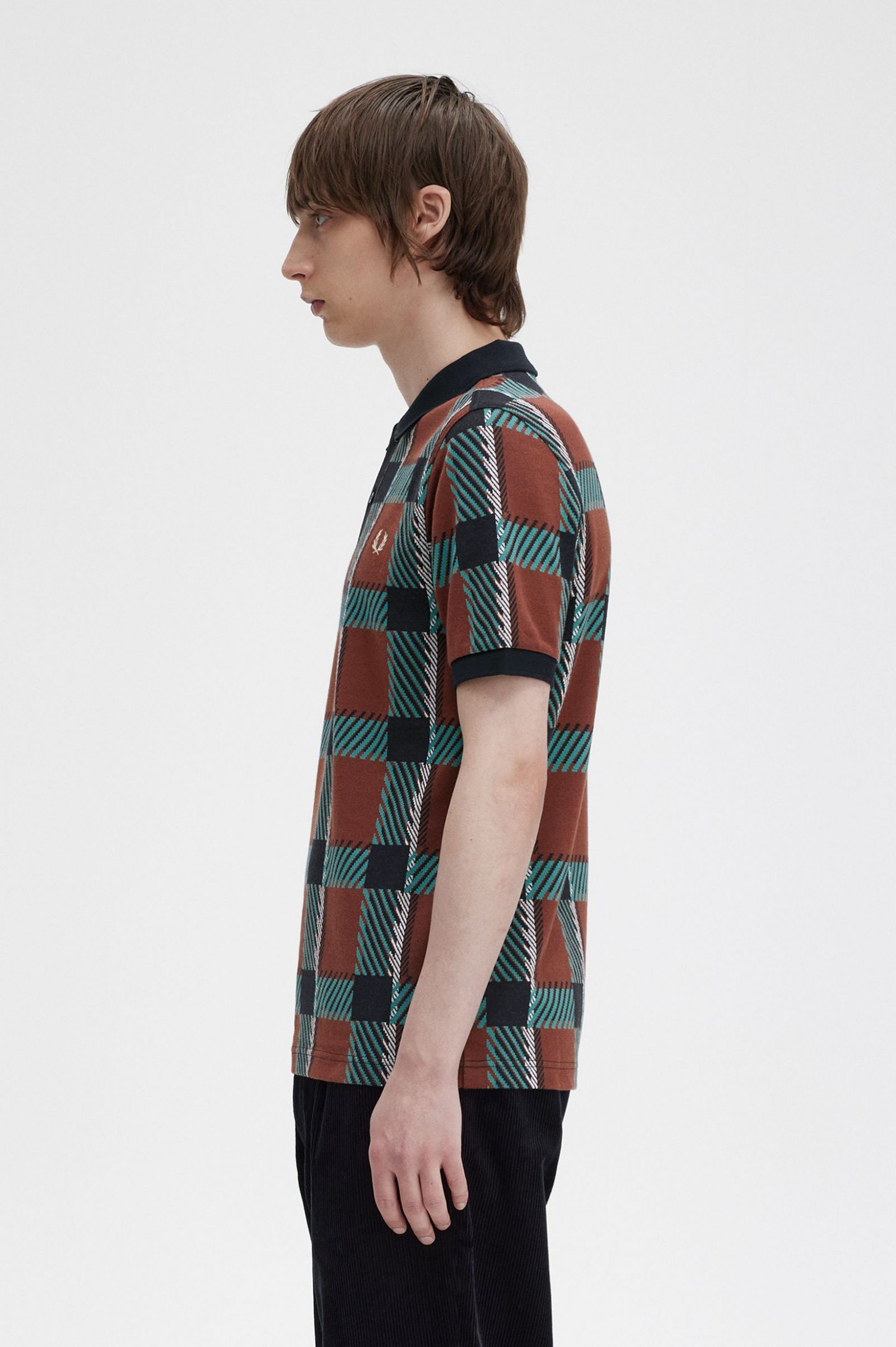 Glitch Tartan Polo Shirt Whisky Brown