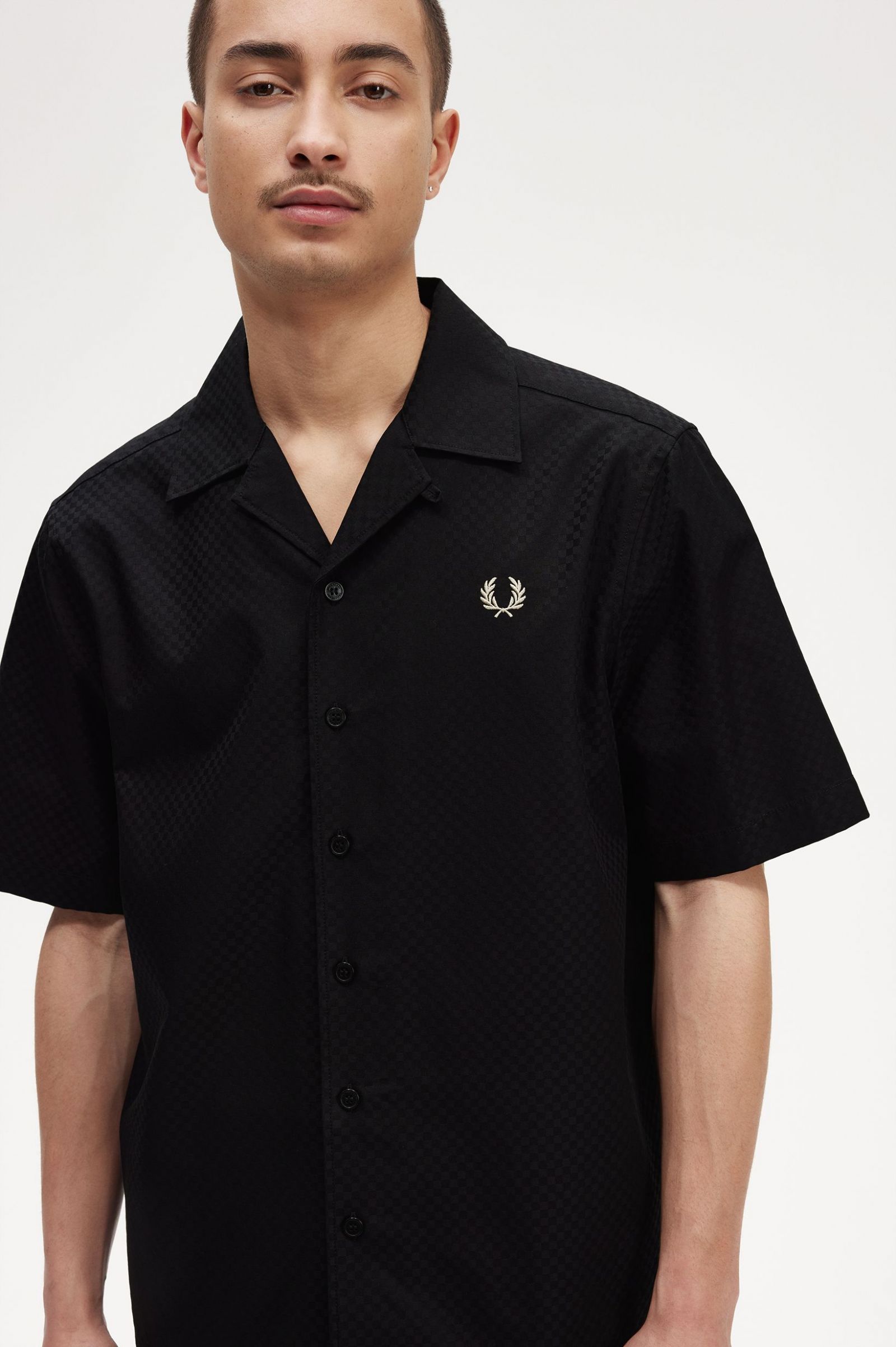 Chequerboard Revere Collar Shirt Black
