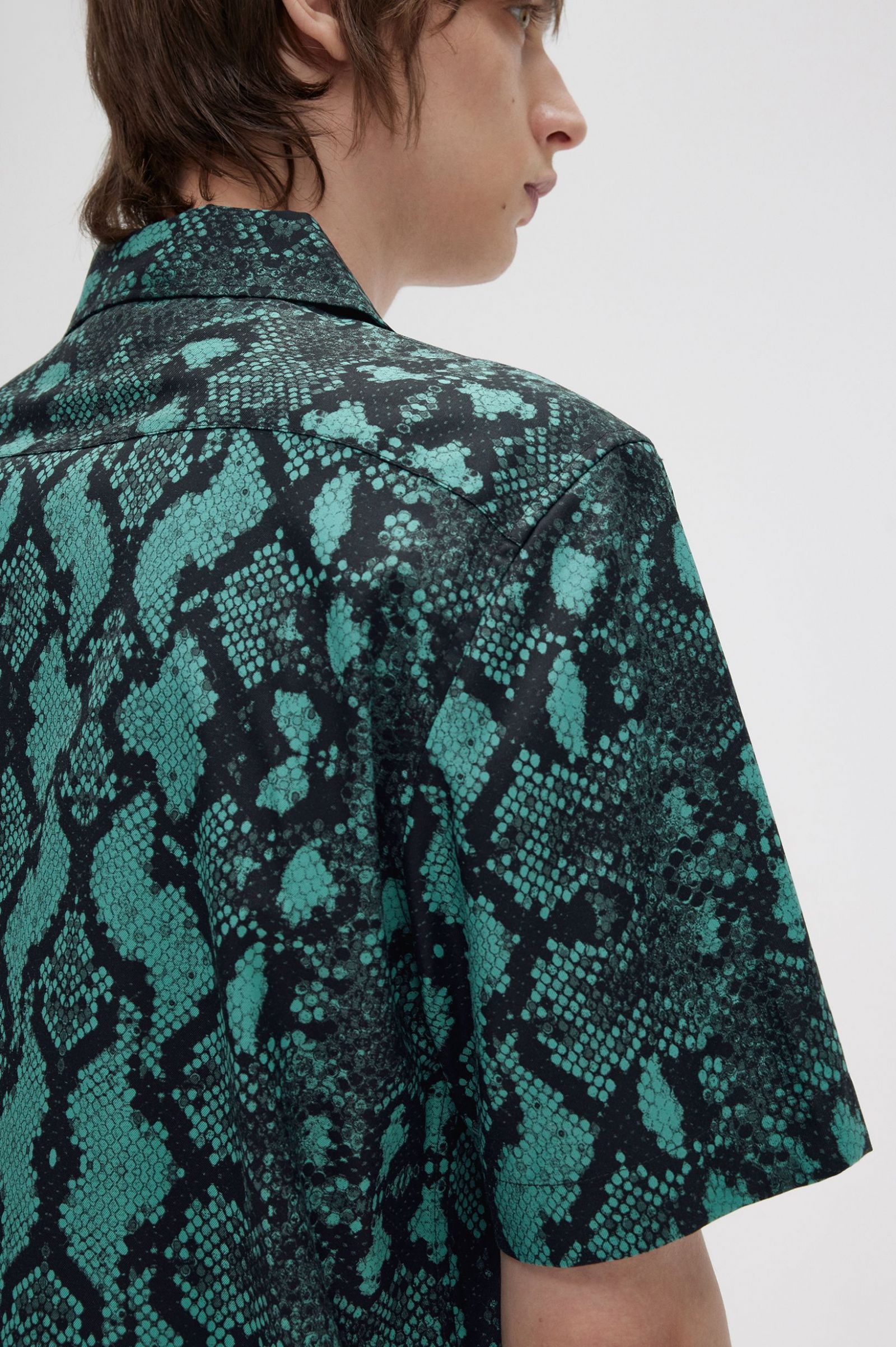 Snake Print Revere Collar Shirt Deep Mint