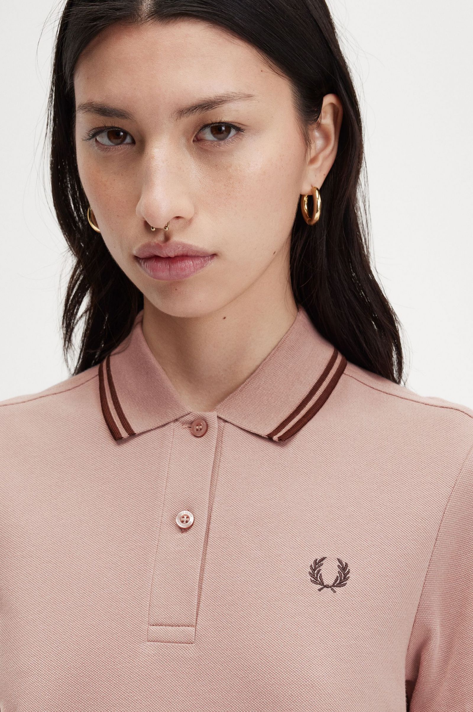 Twin Tipped Fred Perry Shirt Dress Dark Pink / Whisky Brown / Whisky Brown