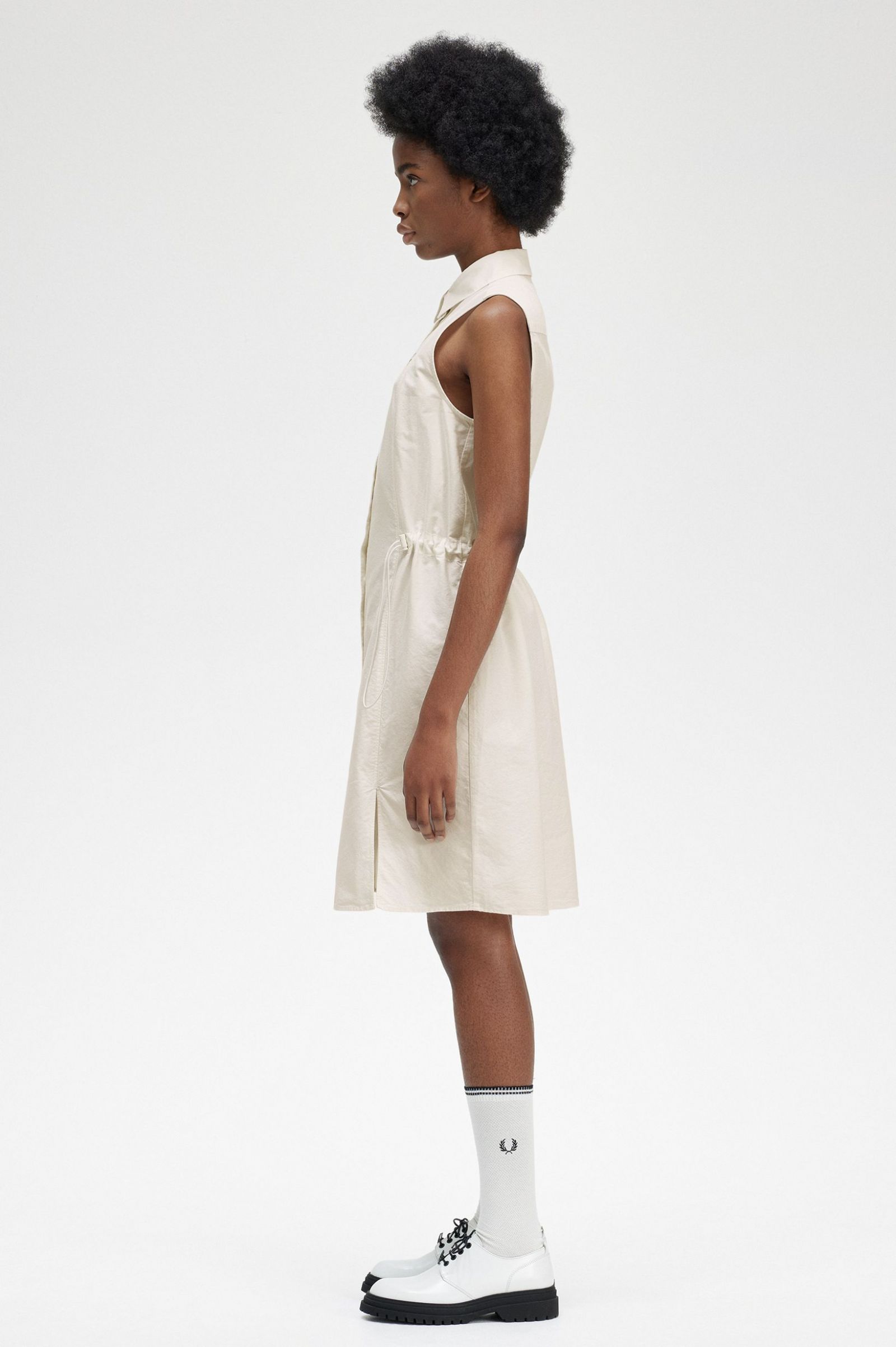 Gathered Sleeveless Shirt Dress Black