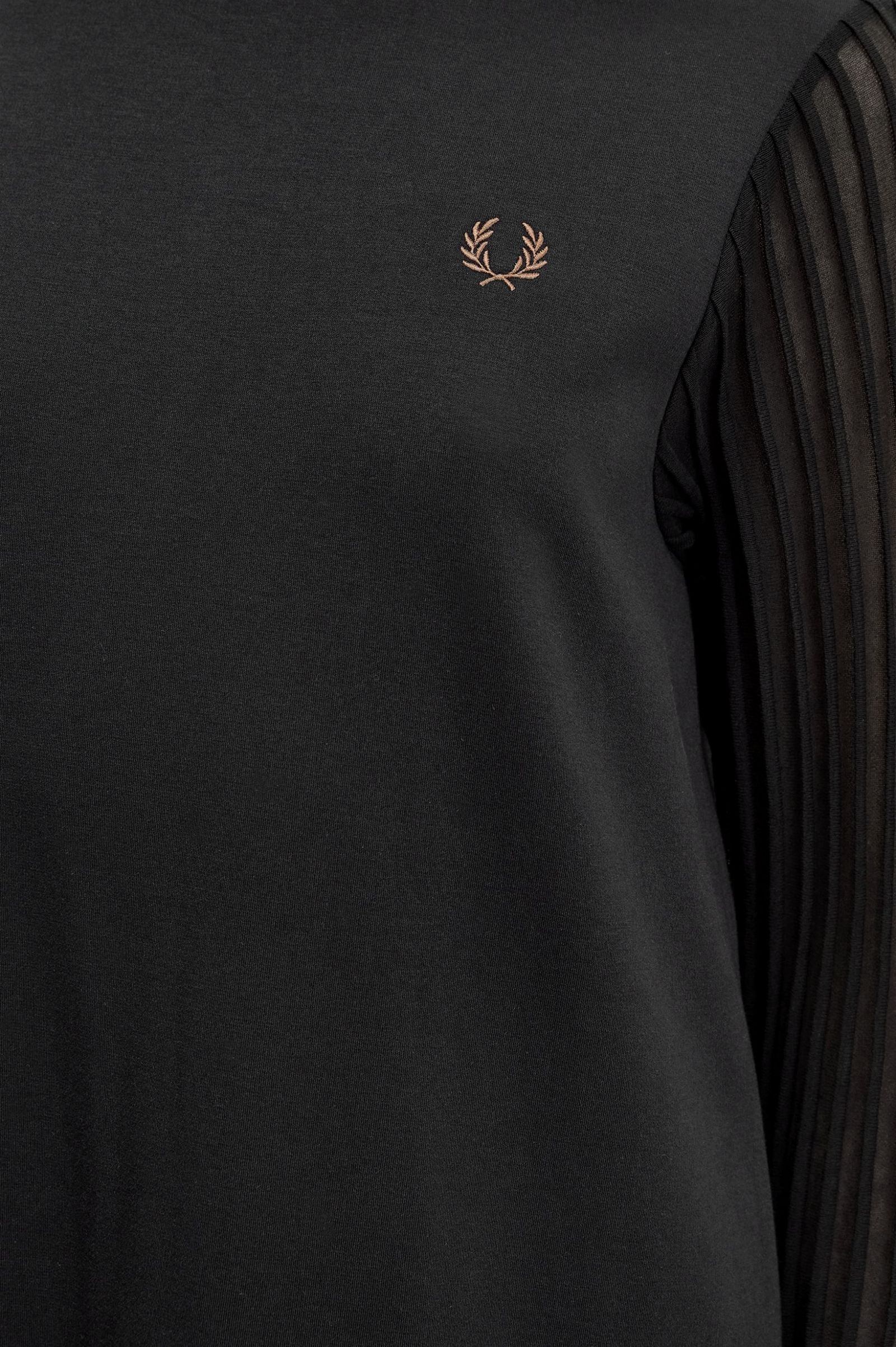 Sheer Sleeve Mock Neck Dress Black