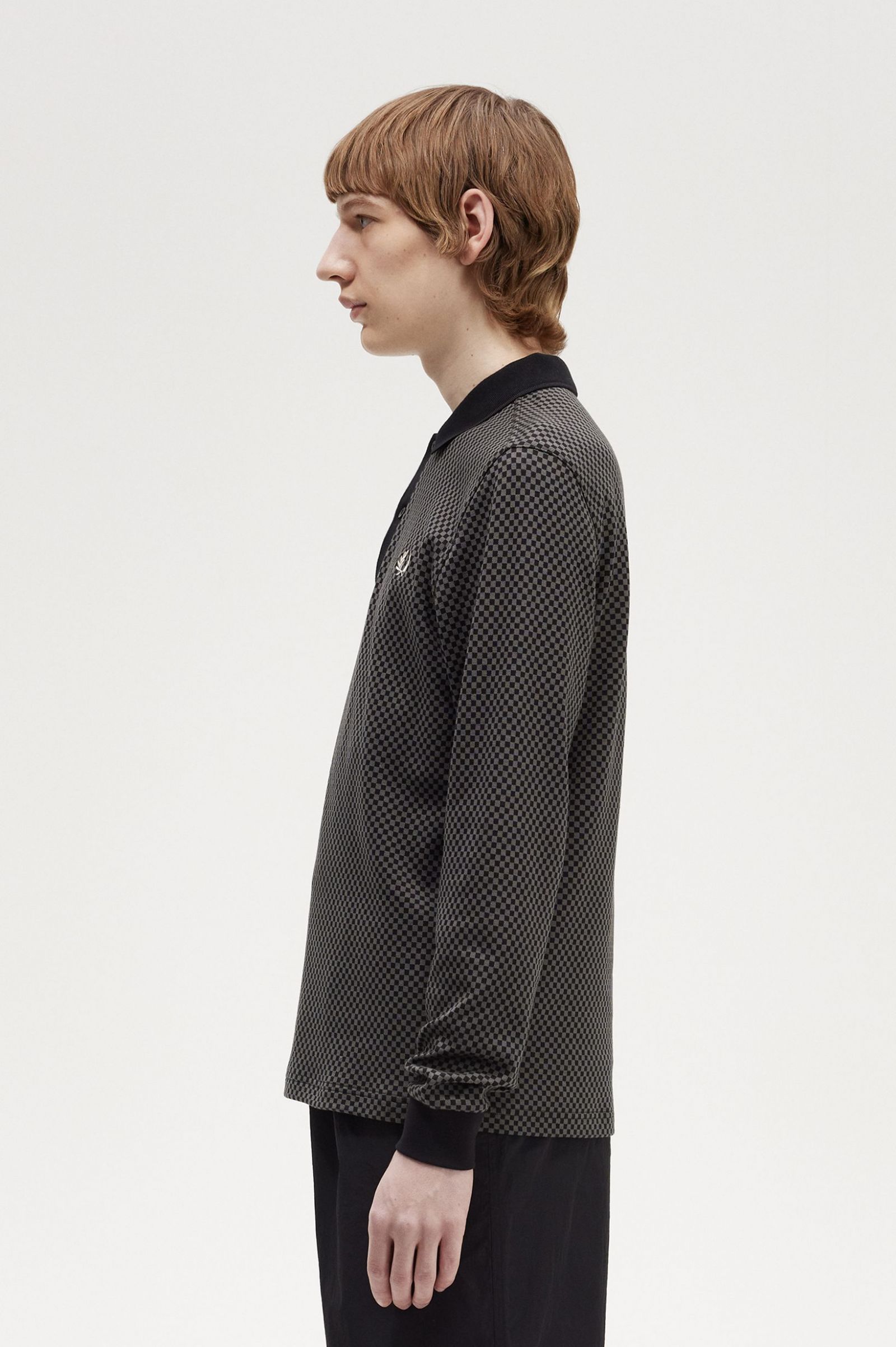 Micro Chequerboard Polo Shirt Black / Field Green