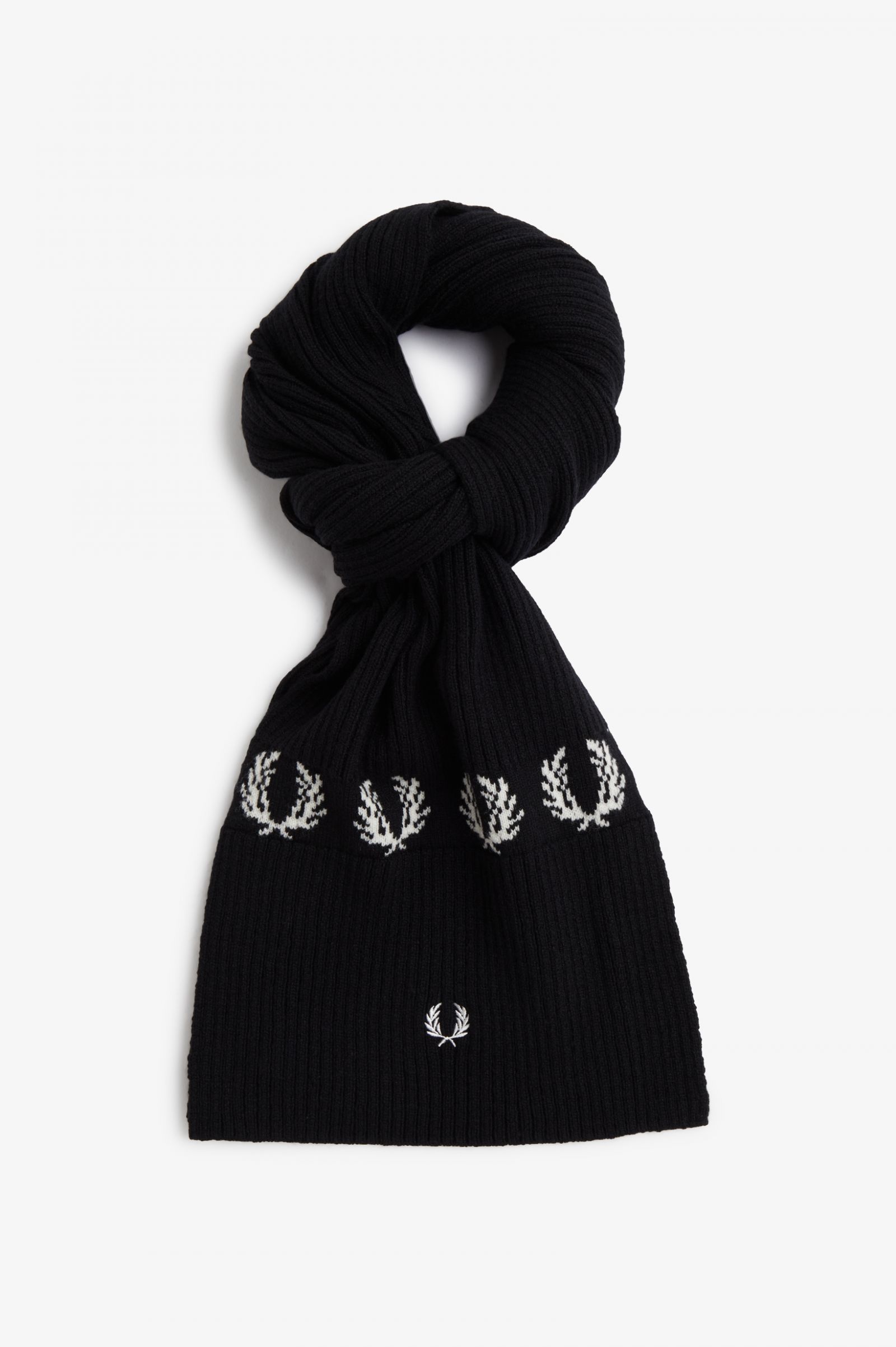 Laurel Wreath Lambswool Scarf Black / Snow White