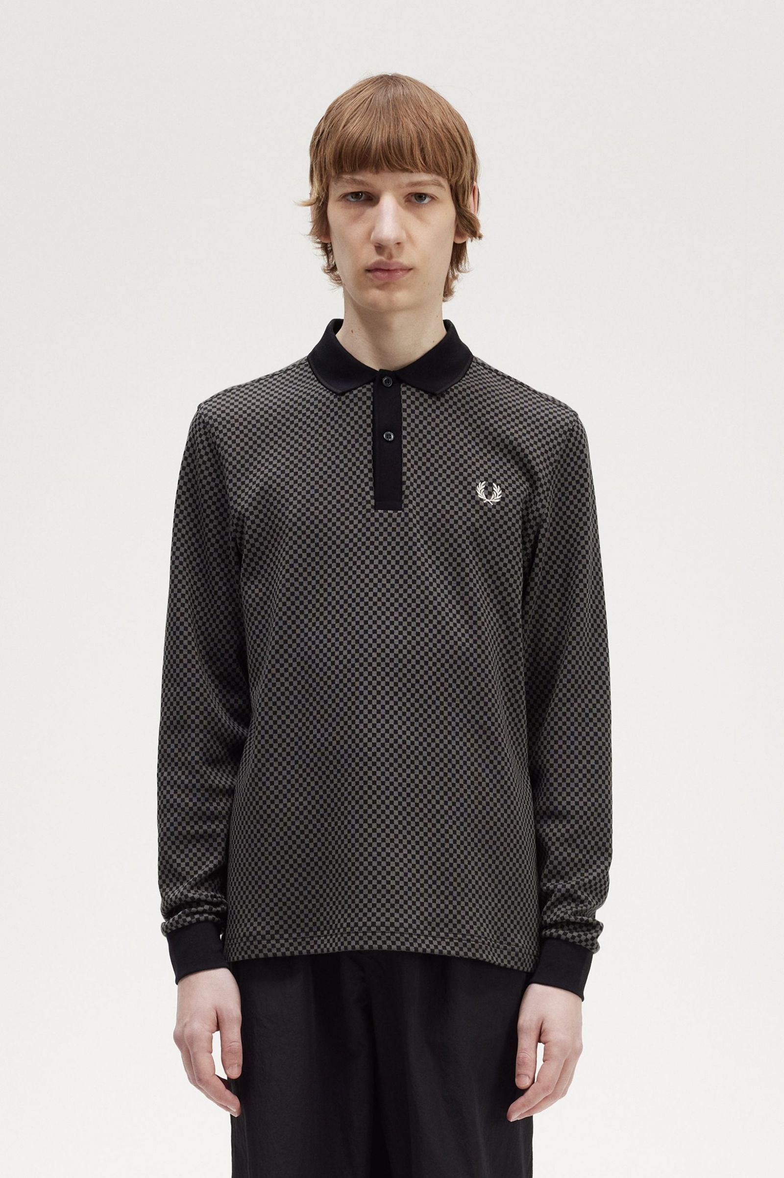 Micro Chequerboard Polo Shirt Black / Field Green