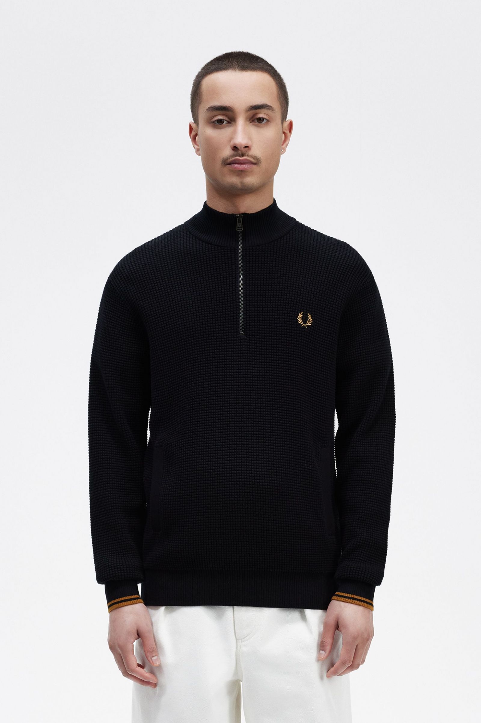 Waffle Stitch Half Zip Jumper Navy