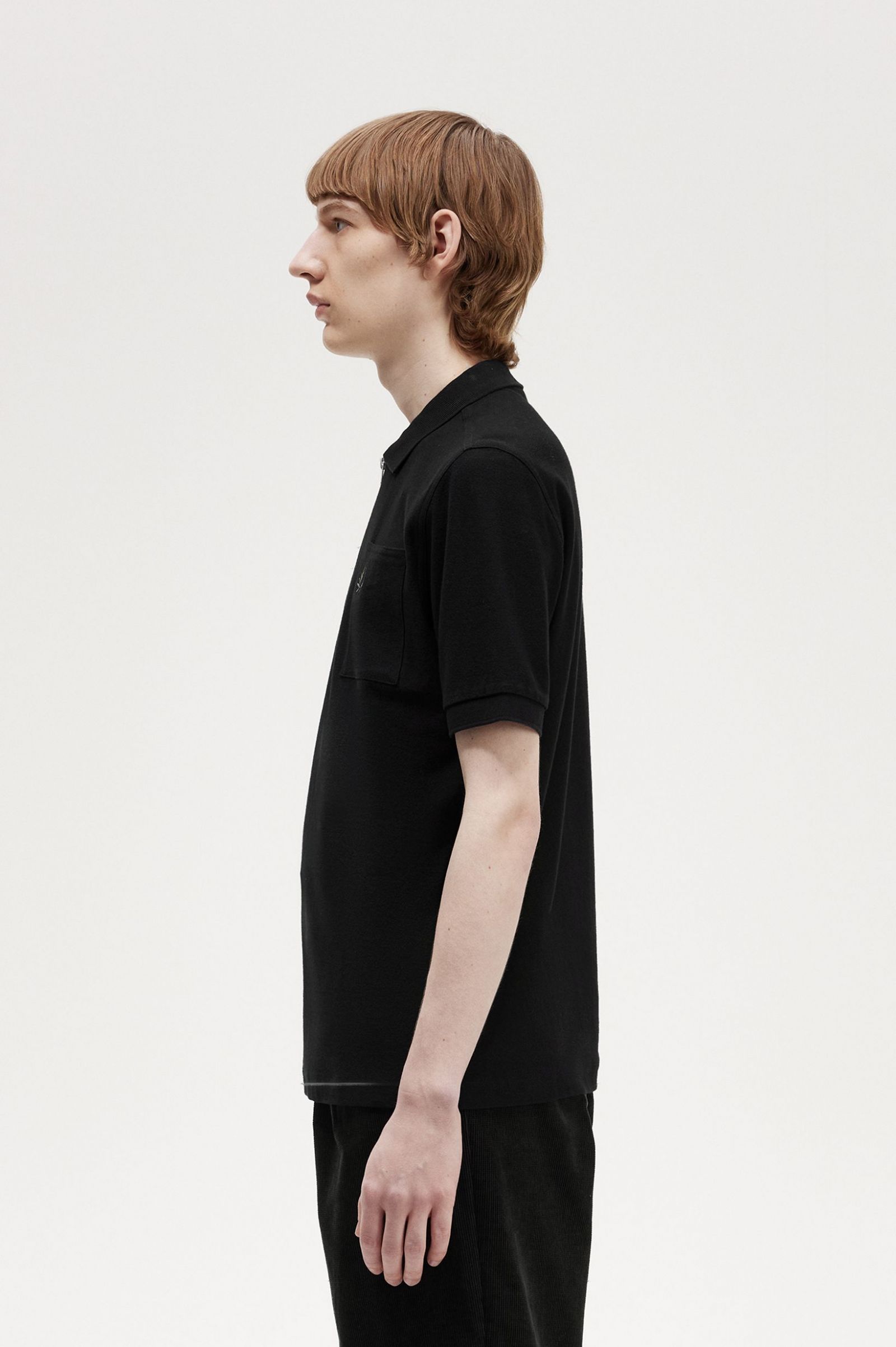 Textured Zip Neck Polo Shirt Black
