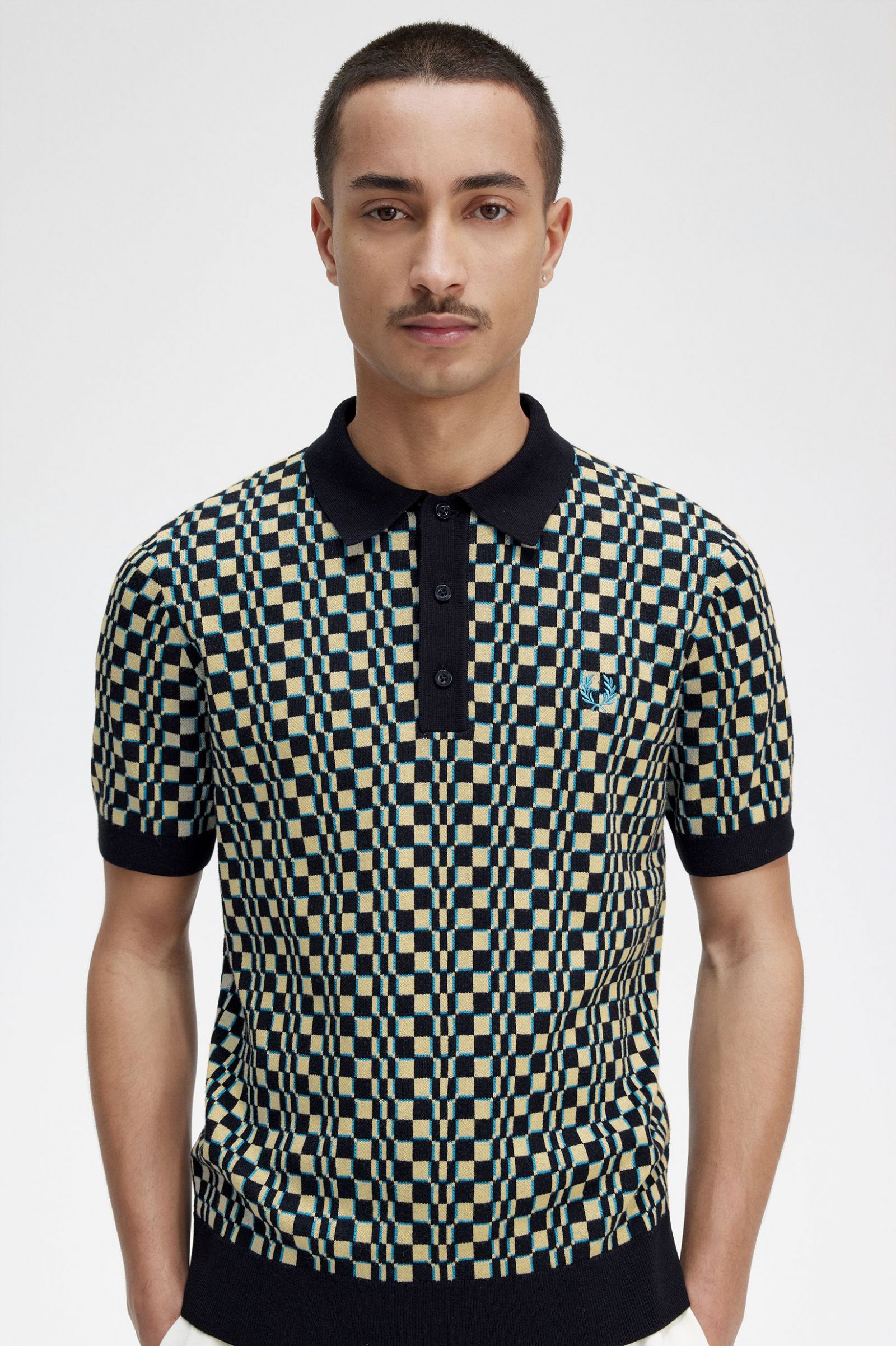 Glitch Chequerboard Knitted Shirt Light Oyster / Black