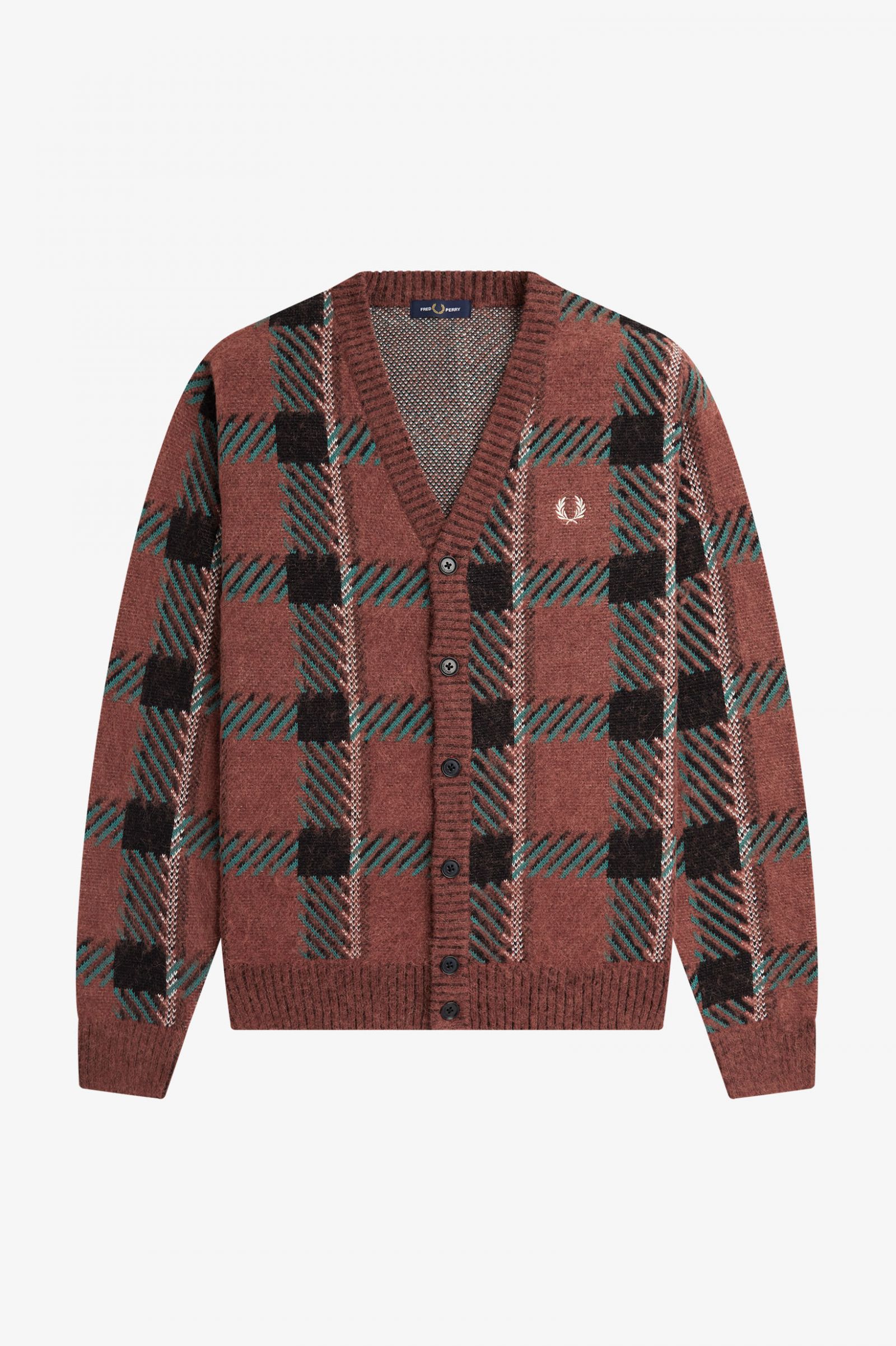 Glitch Tartan Cardigan Whisky Brown