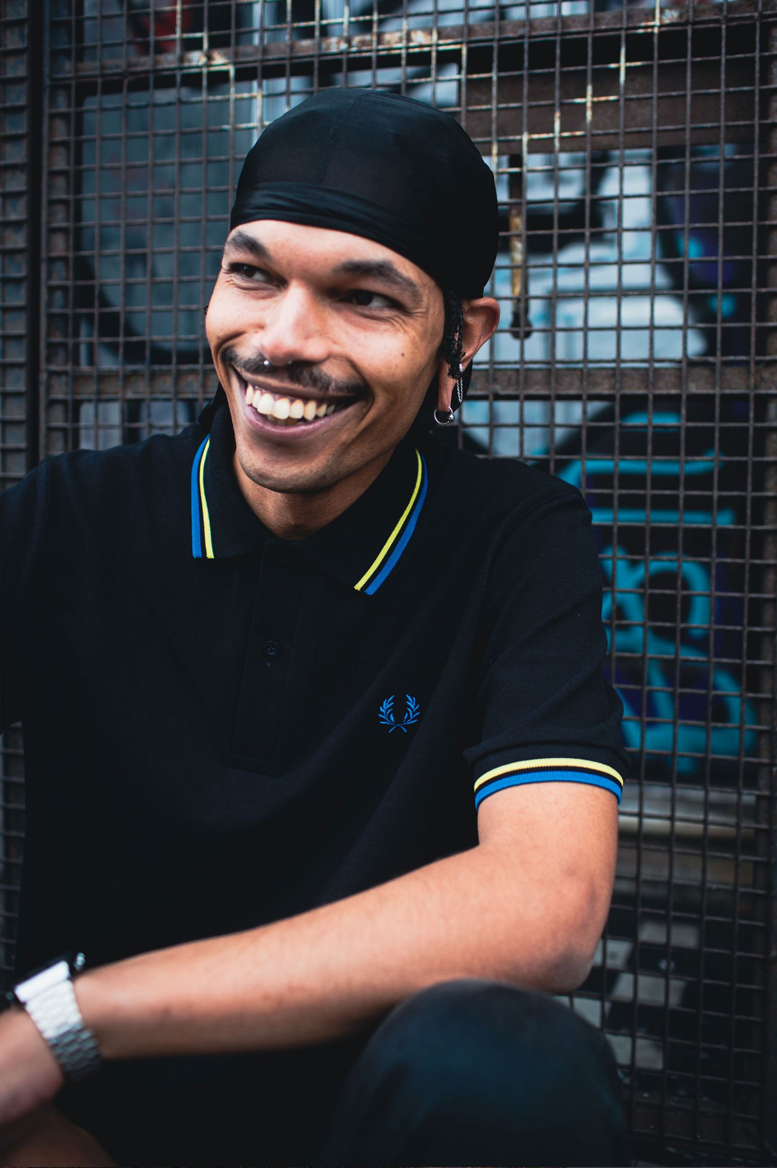 The Fred Perry ShirtM12 Black / Neon Green / Bristol Blue