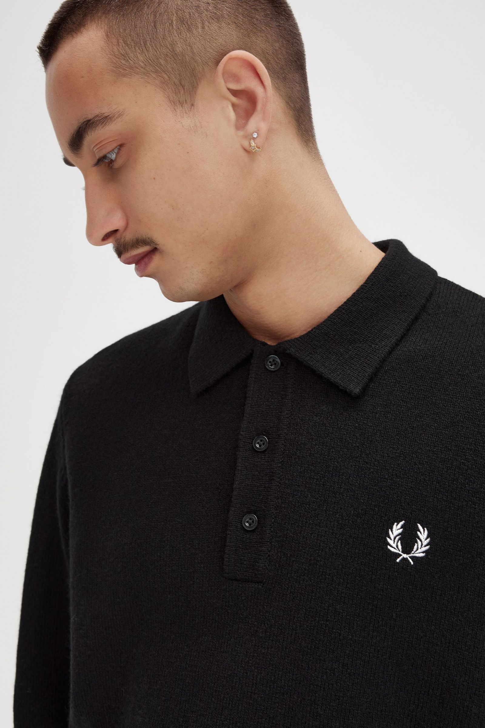 Laurel Wreath Trim Knitted Shirt Black