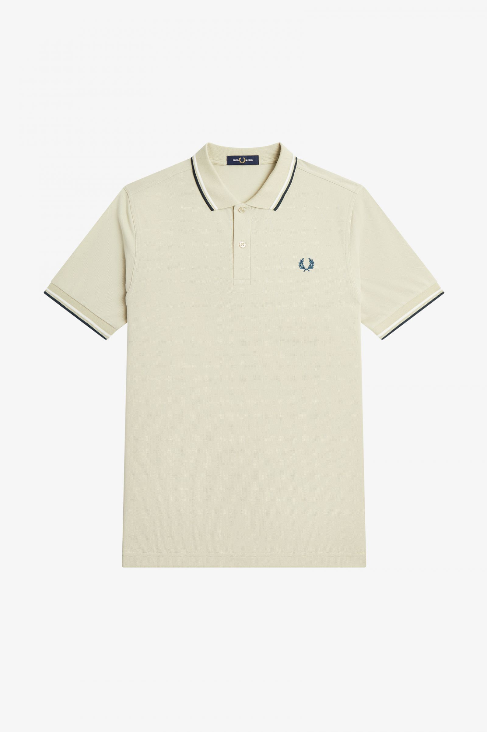 The Fred Perry ShirtM3600 Light Oyster / Snow White / Petrol Blue