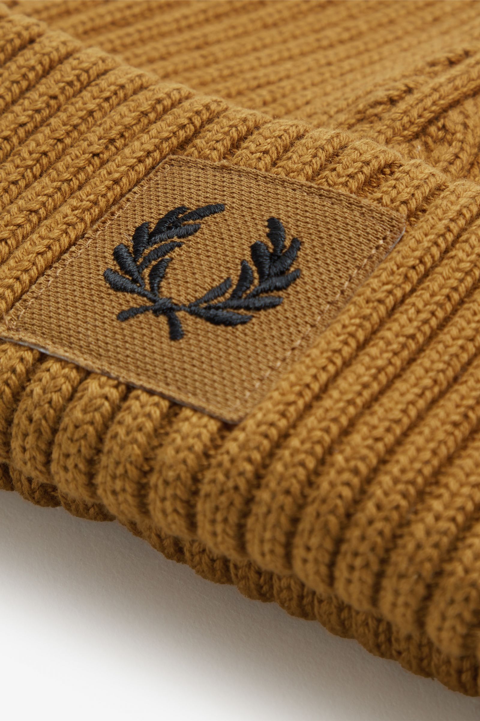 Branded Patch Ribbed Beanie Dark Caramel / Black