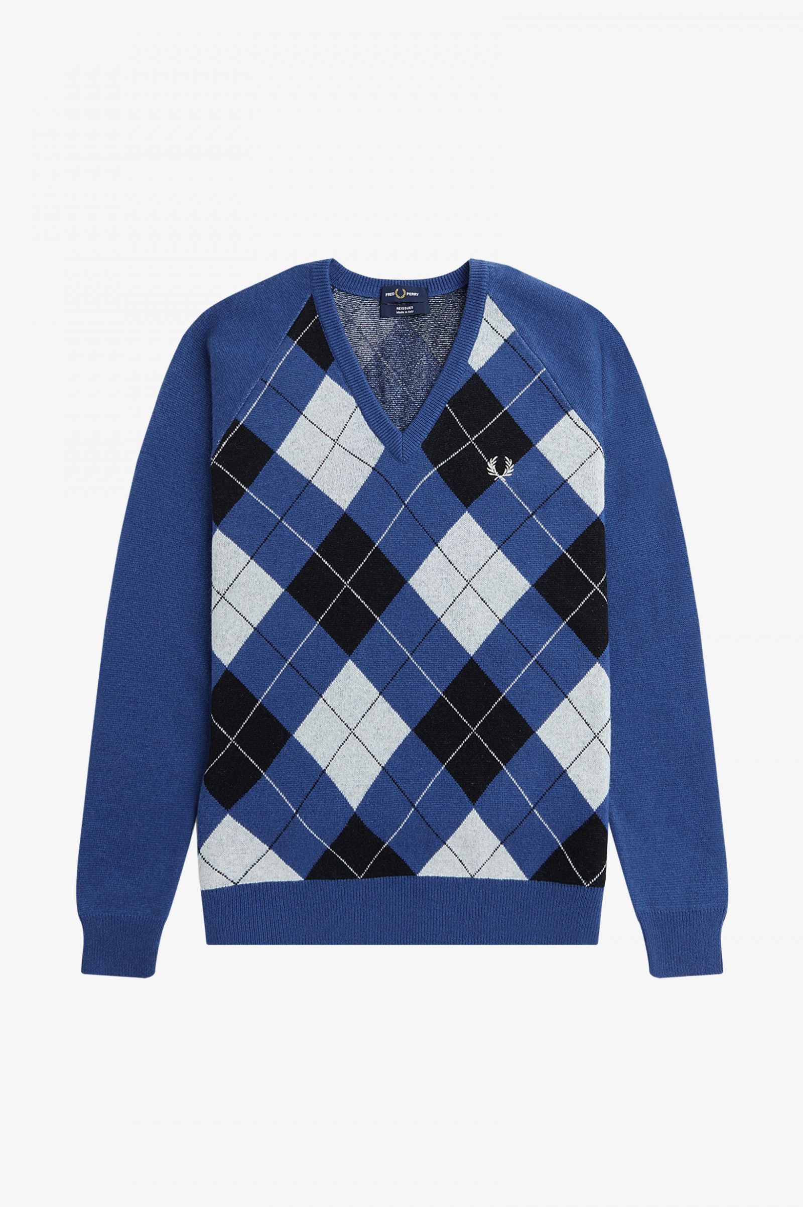 ReissuesLambswool Argyle V-Neck Jumper Cobalt