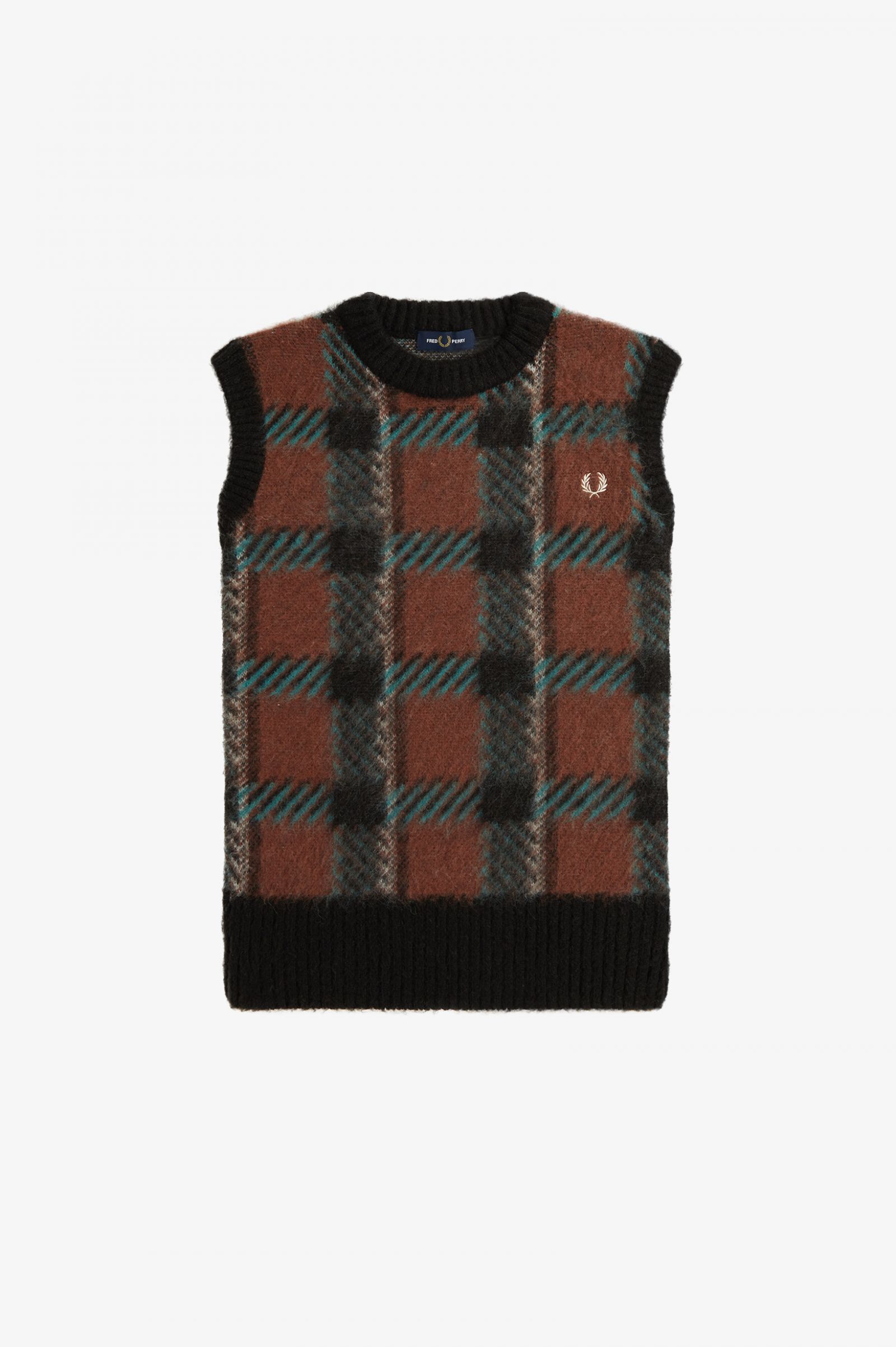 Glitch Tartan Knitted Tank Whisky Brown