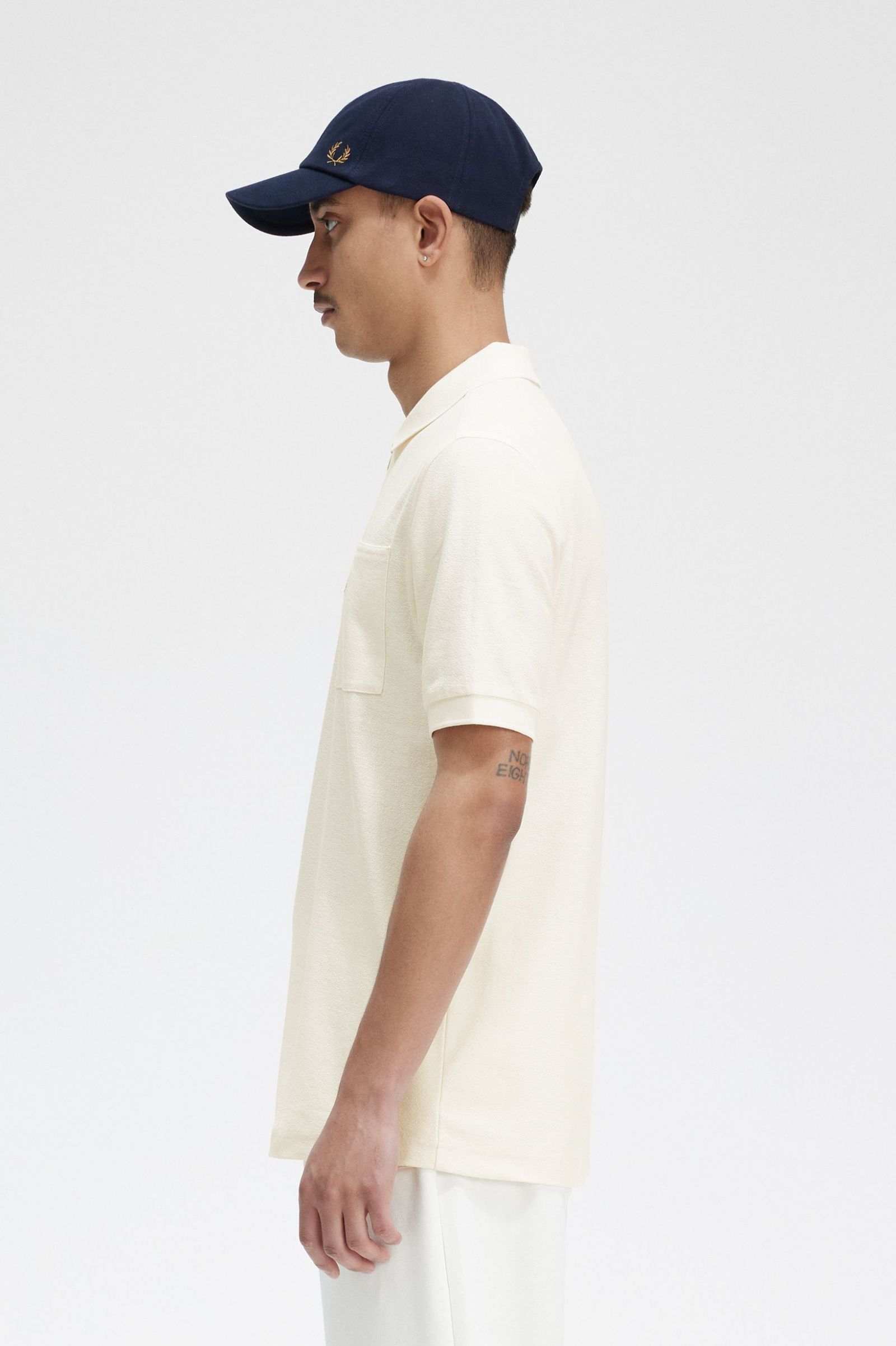Textured Zip Neck Polo Shirt Ecru