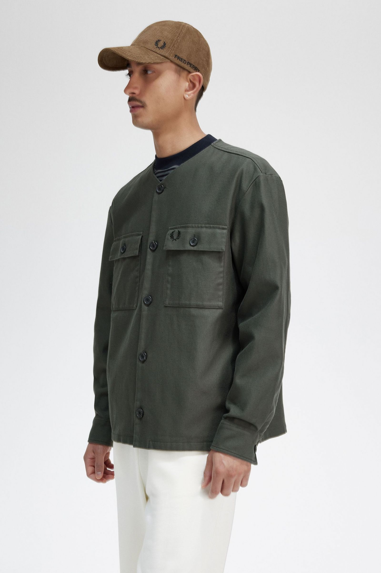 Collarless Overshirt Field Green