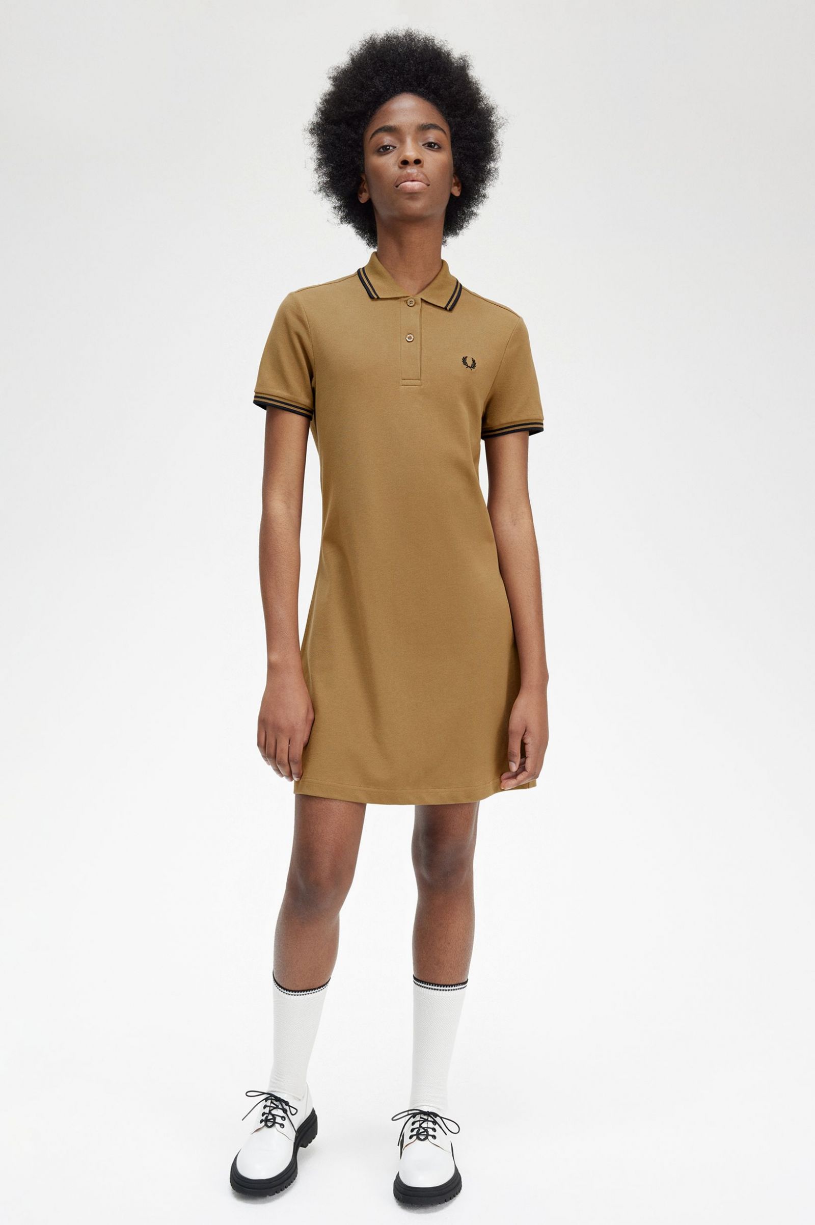 Twin Tipped Fred Perry Shirt Dress Shaded Stone