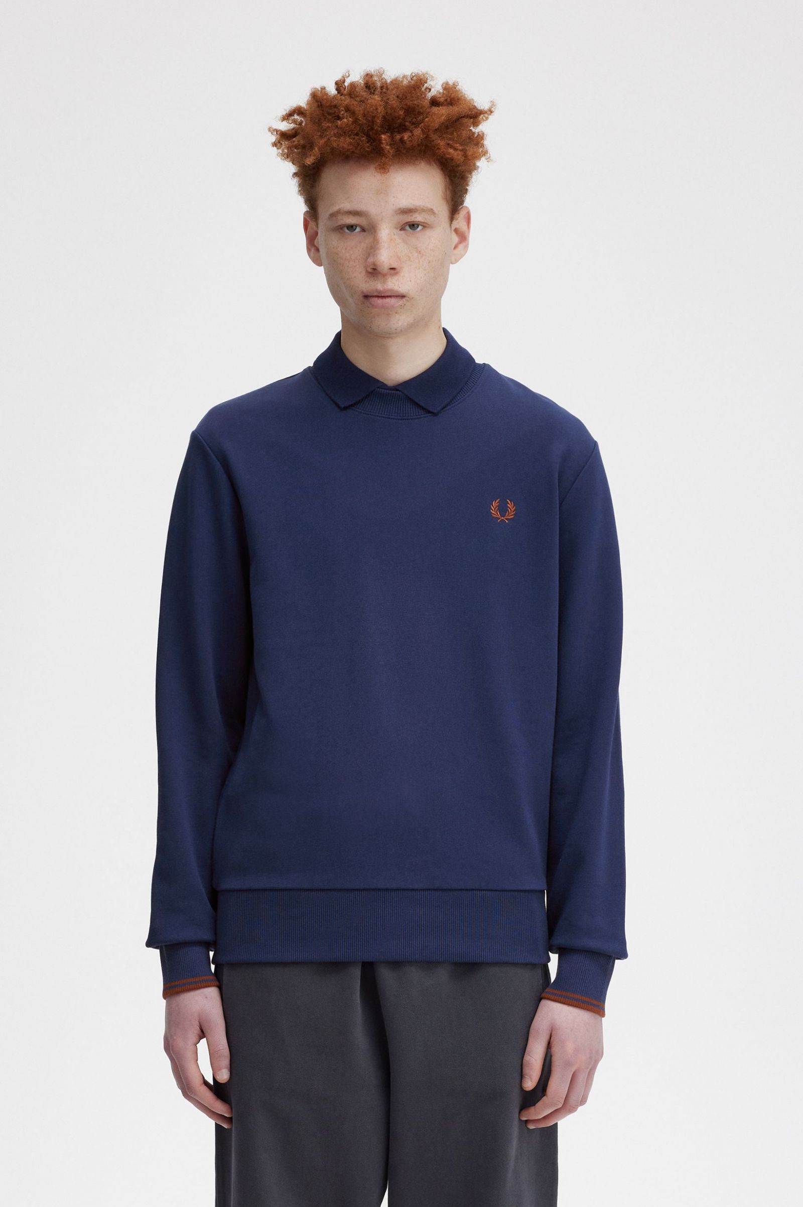 Crew Neck Sweatshirt French Navy / Whisky Brown