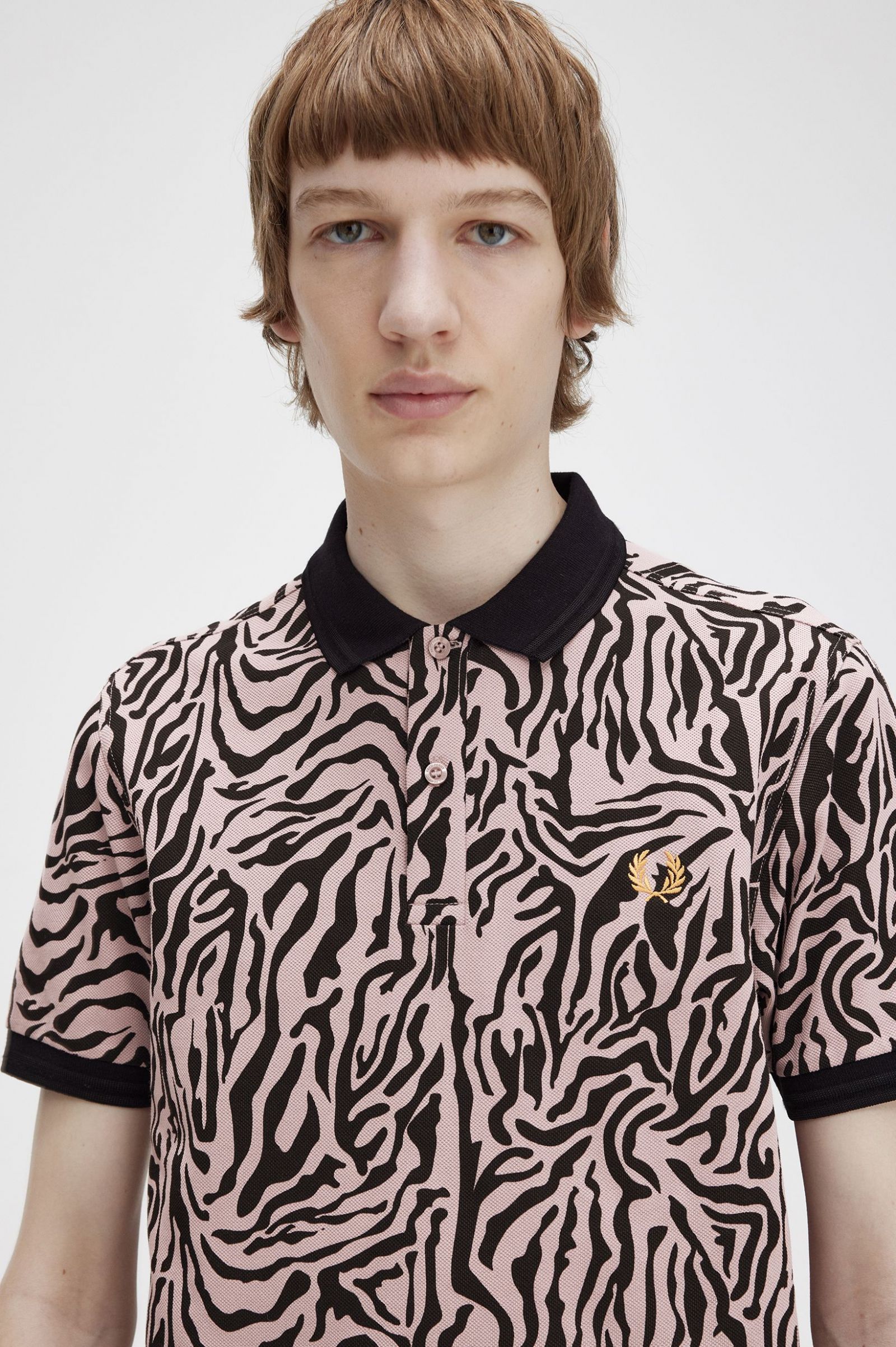 Zebra Print Fred Perry Shirt Dusty Rose Pink