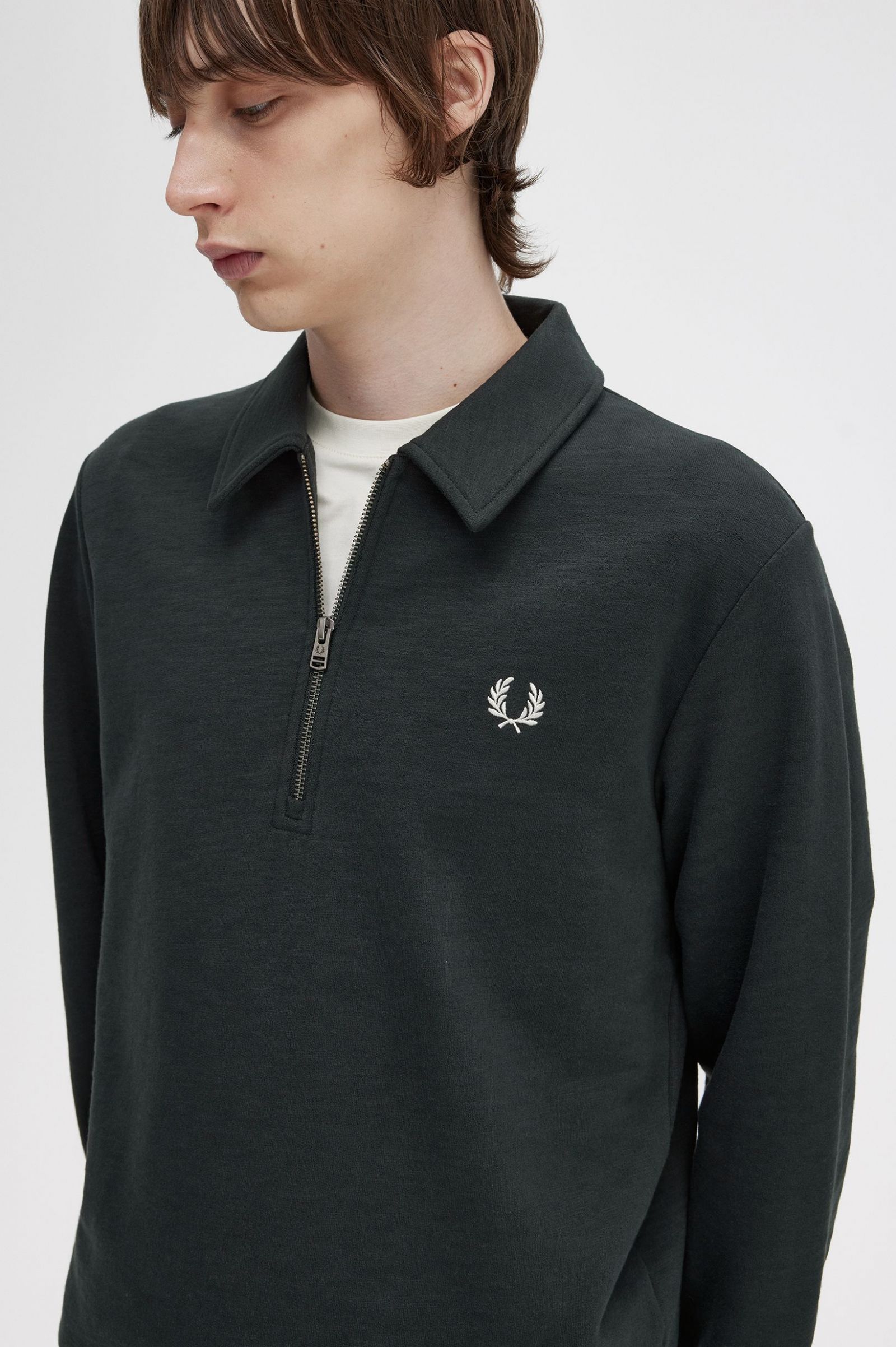 Zip Neck Collar Sweatshirt Night Green