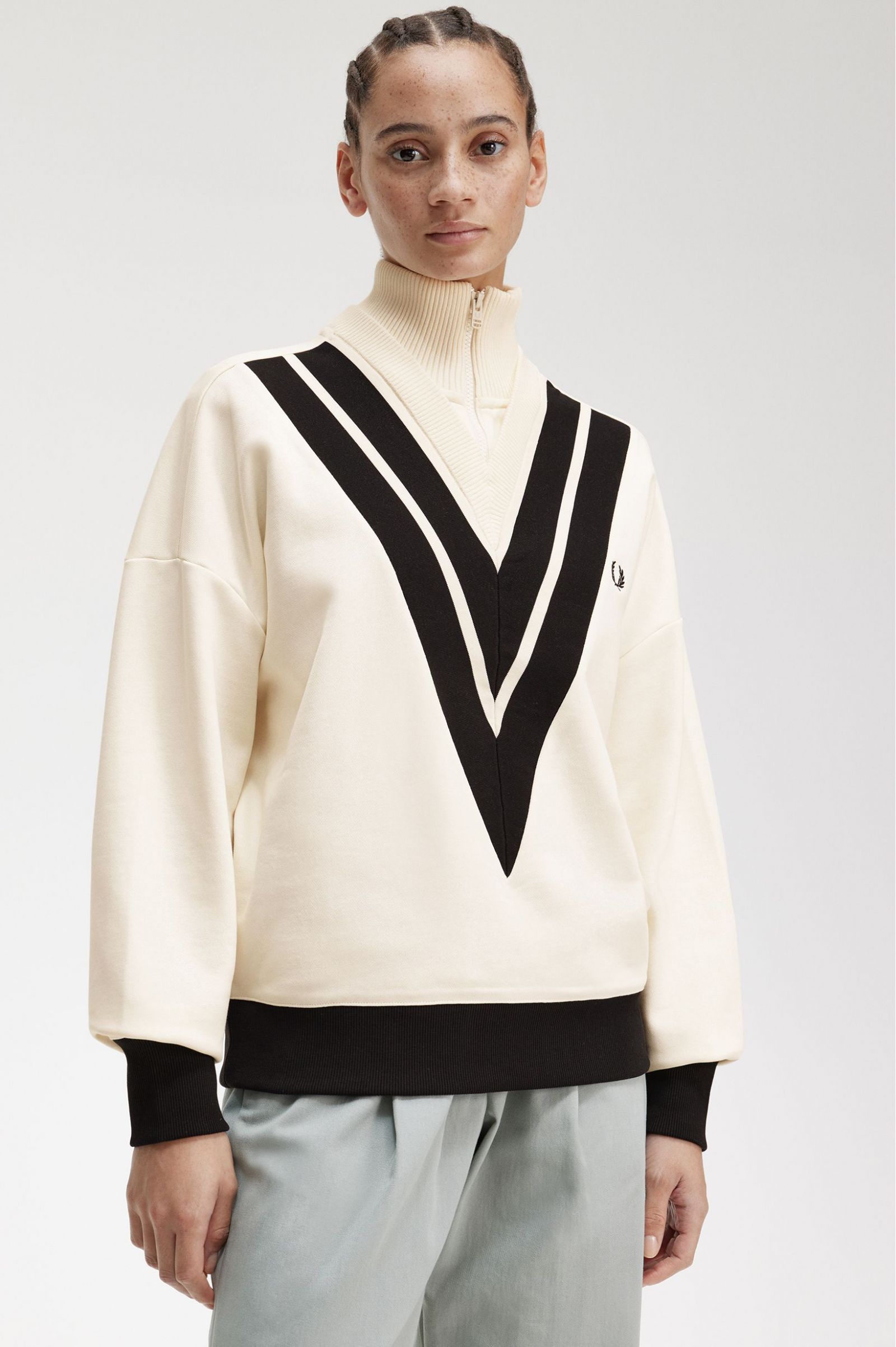 Tipped Knitted Trim Sweatshirt Ecru