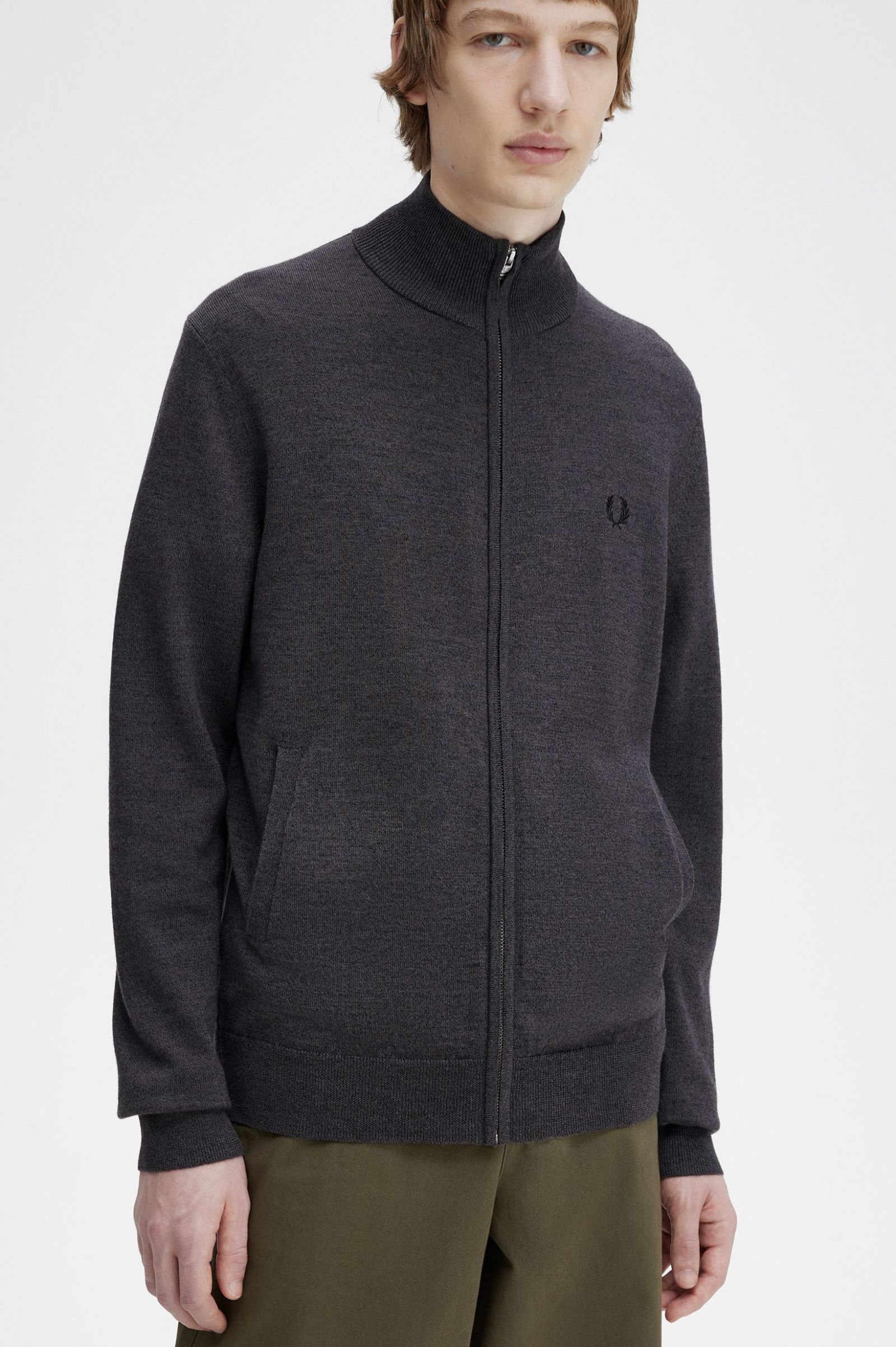 Classic Zip Through Cardigan Dark Grey Marl
