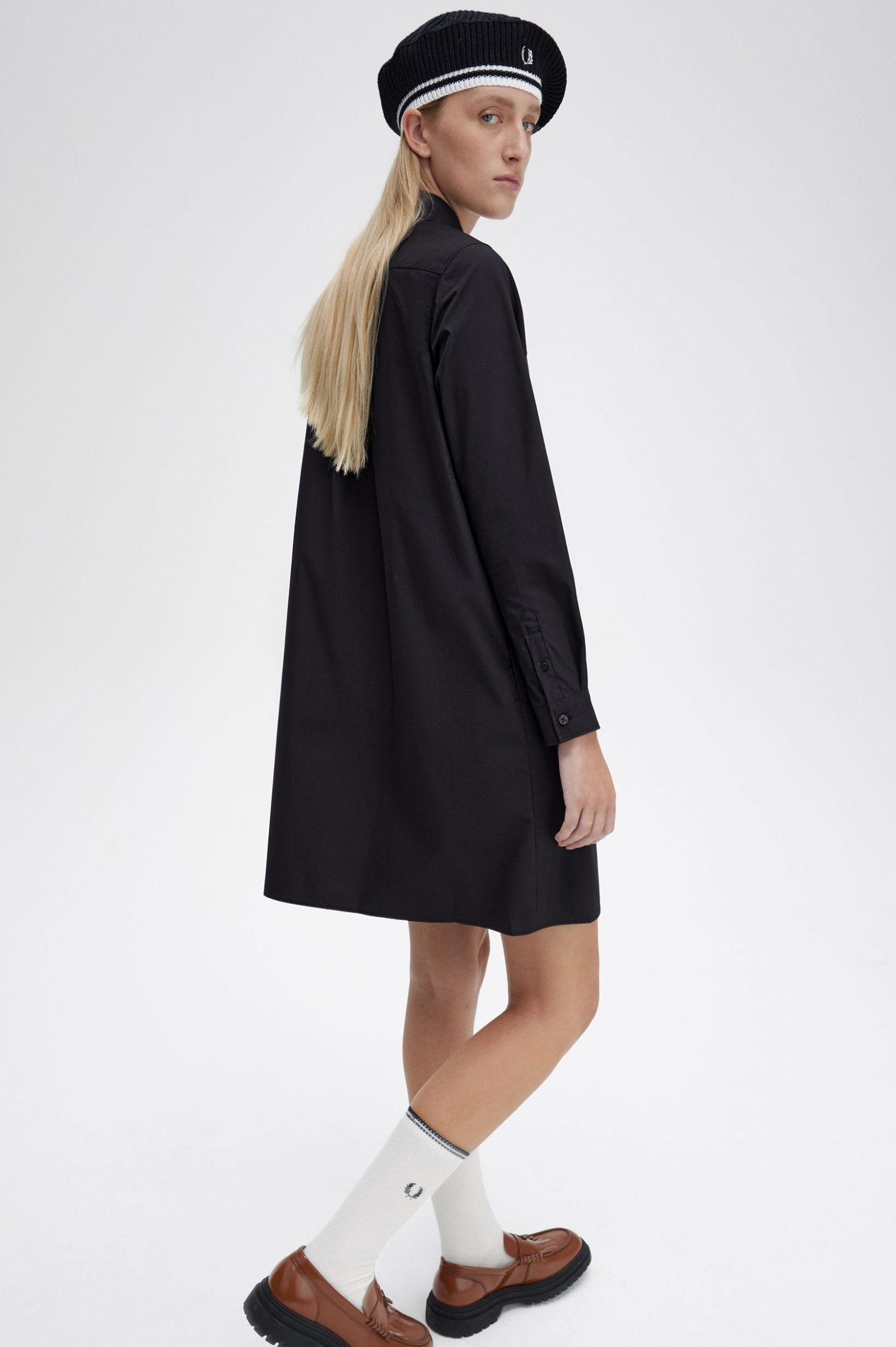 Button-Through Shirt Dress Black
