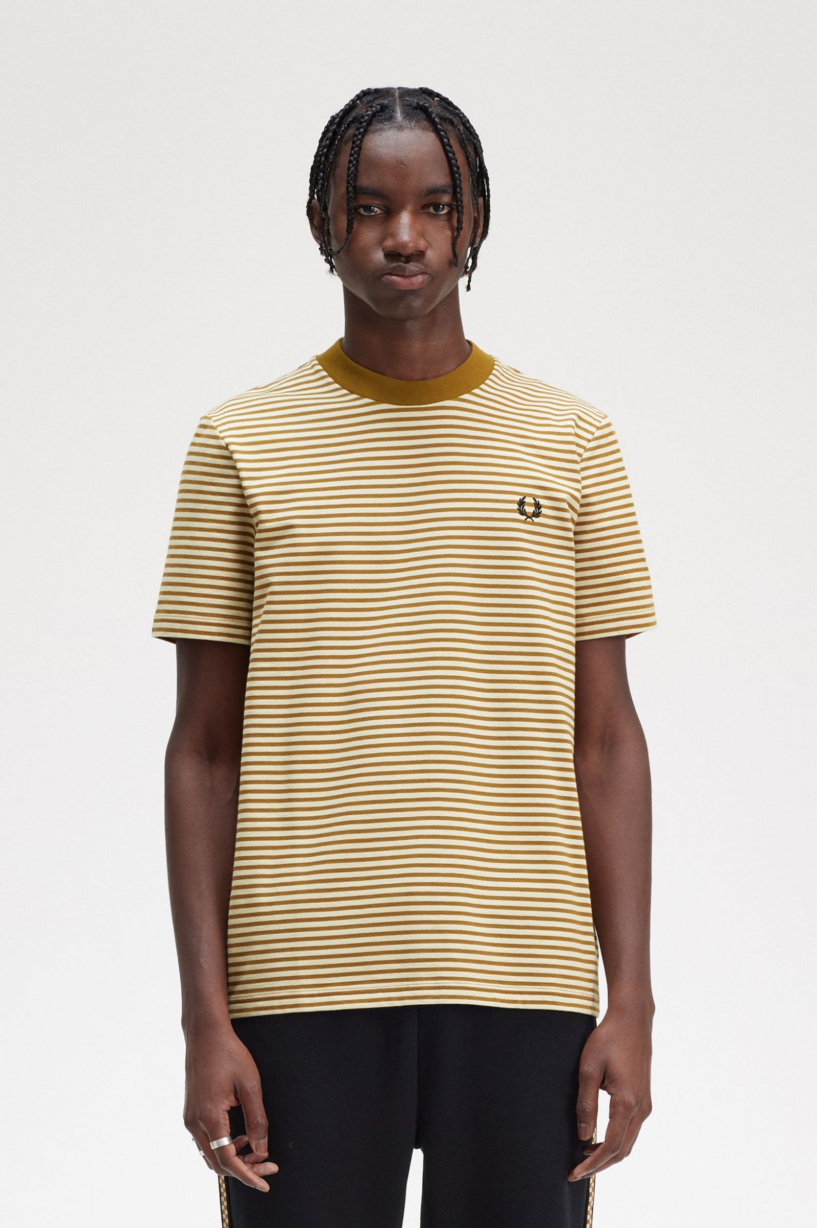 Fine Stripe Heavyweight T-Shirt Oatmeal / Dark Caramel