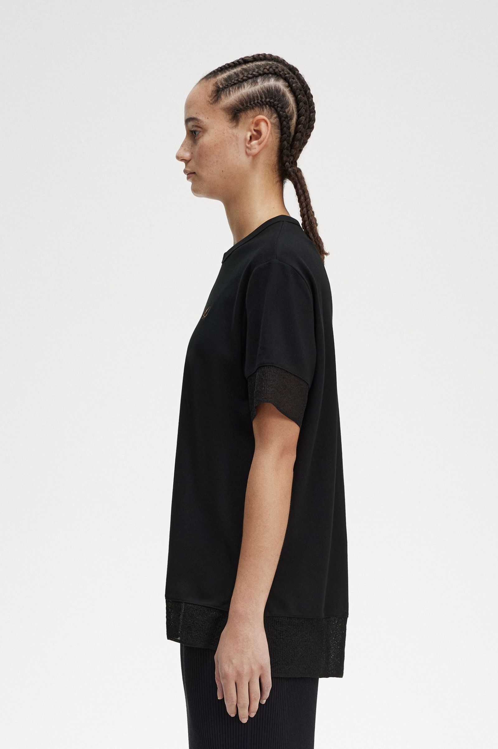 Sheer Trim Piqué T-Shirt Black