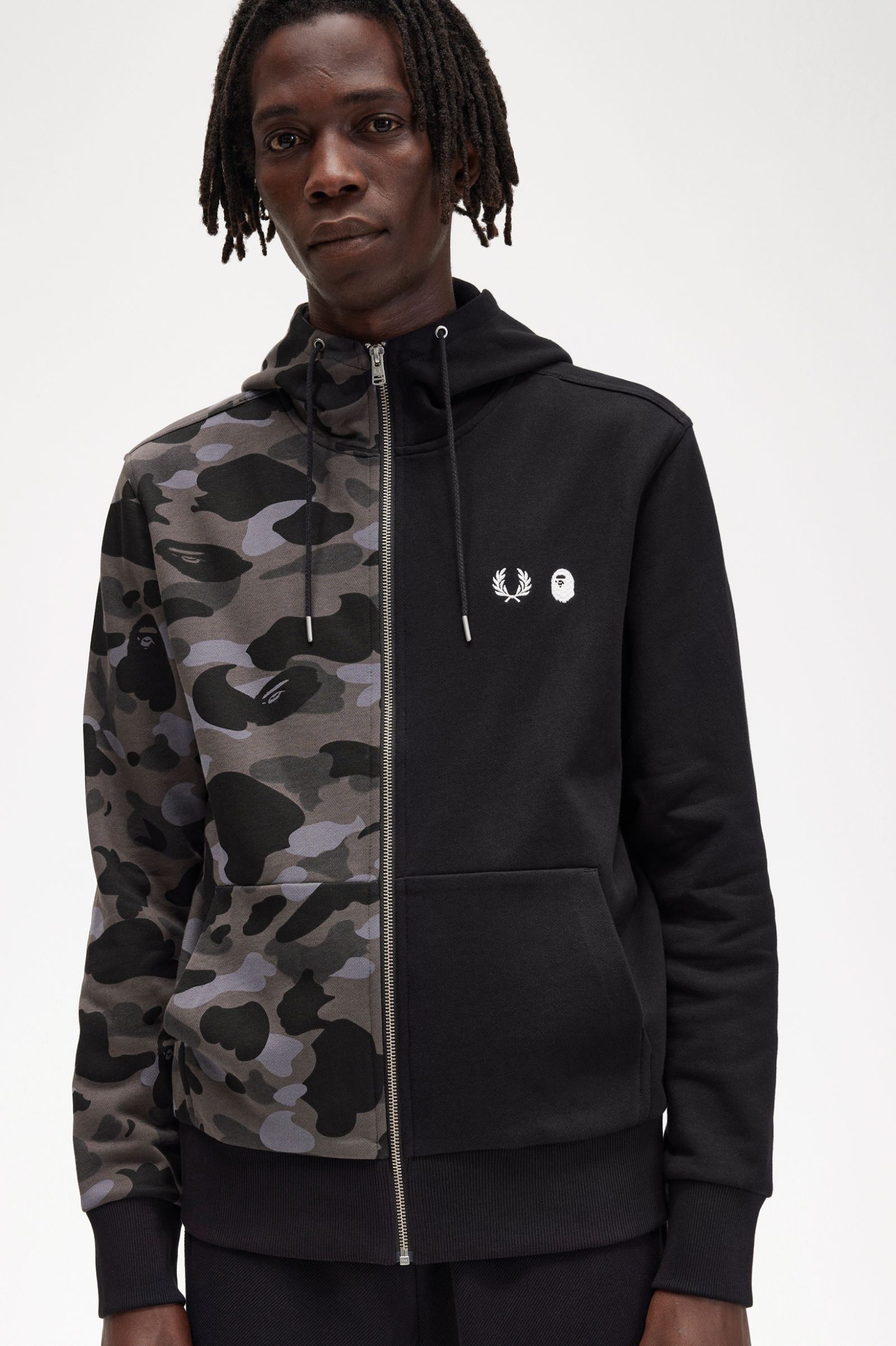 A Bathing Ape®Contrast Zipped Hooded Sweatshirt Black