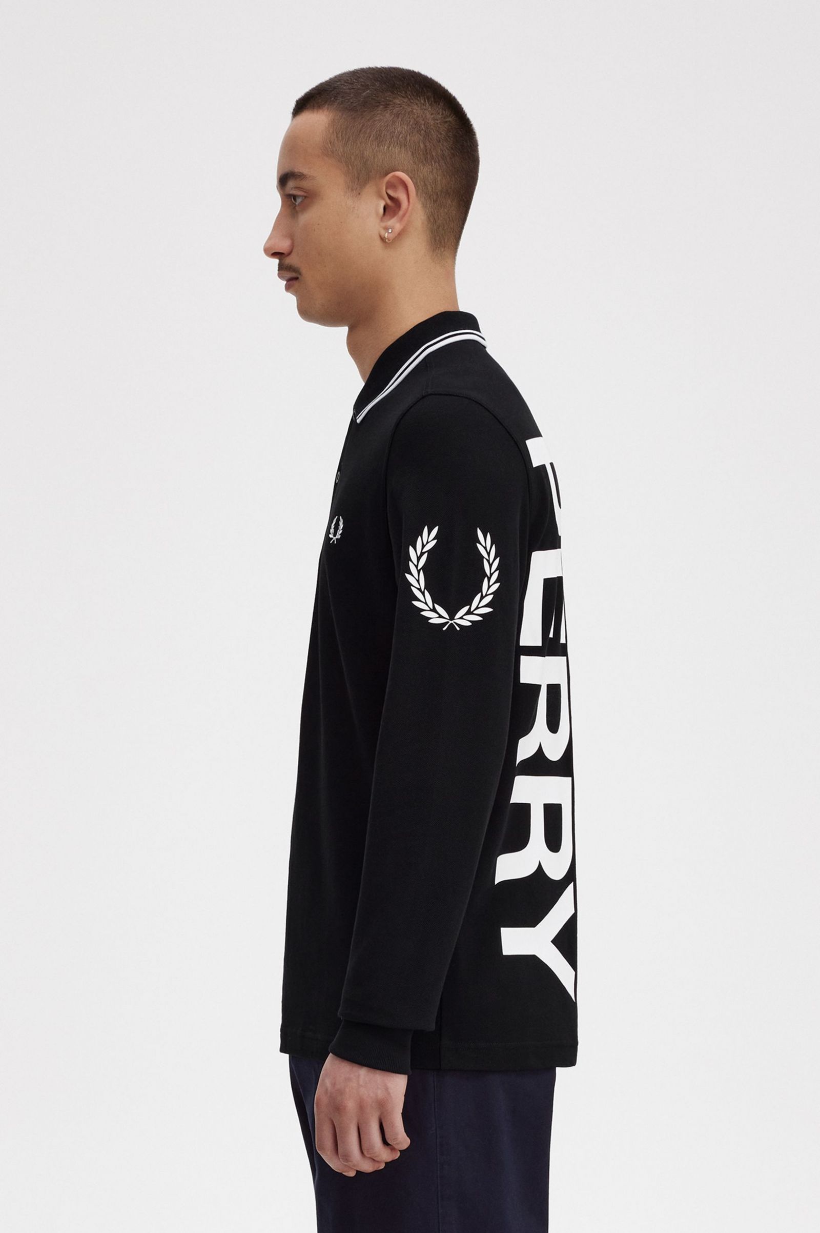 Bold Graphic Long Sleeve Fred Perry Shirt Black