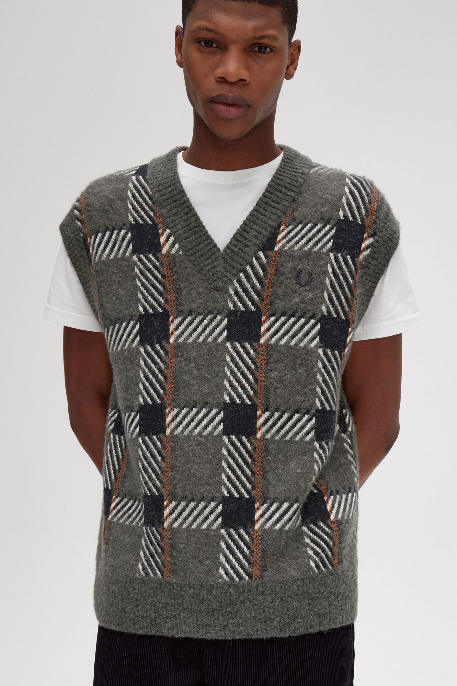 Glitch Tartan Knitted Tank Field Green