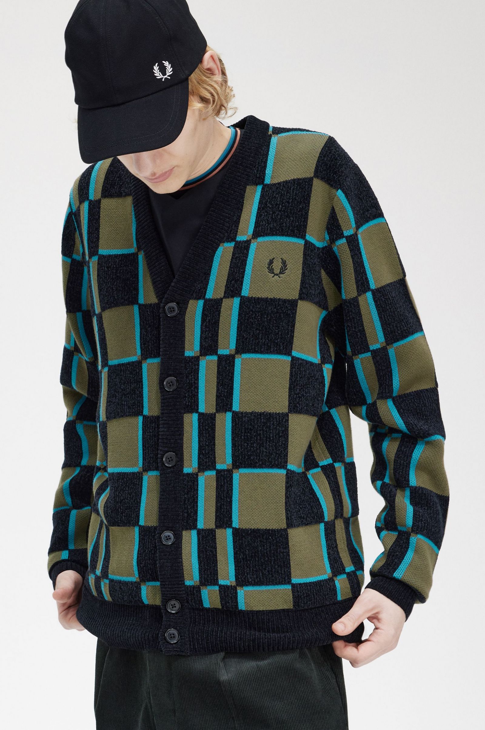 Glitch Chequerboard Cardigan Uniform Green / Black